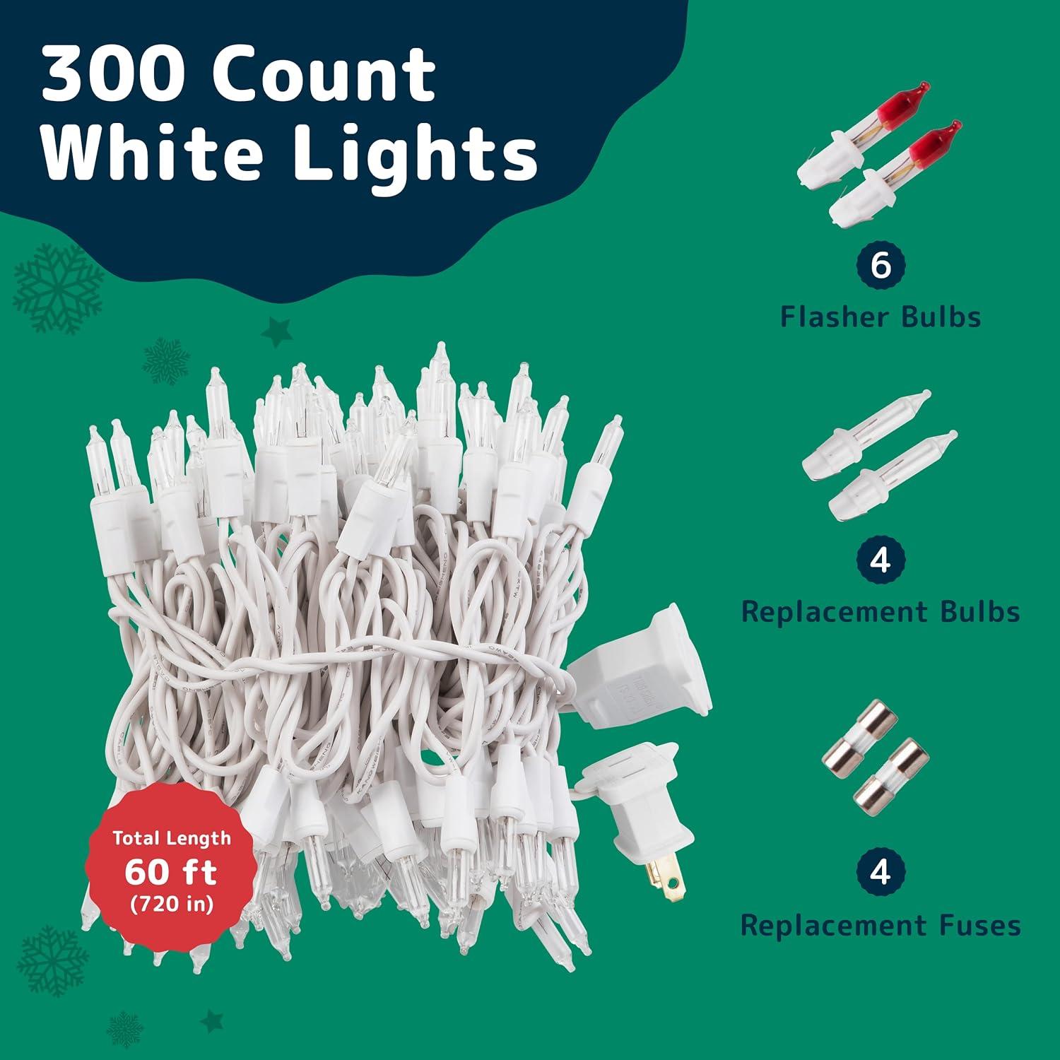 PREXTEX 60 Feet Christmas Lights- 300 Lights, Clear