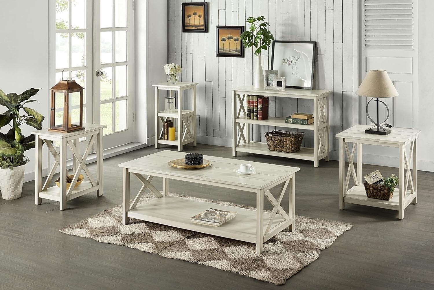 Jamestown End Table White - Boraam: Antique-Look Accent Table, Storage Shelf, Farmhouse Design