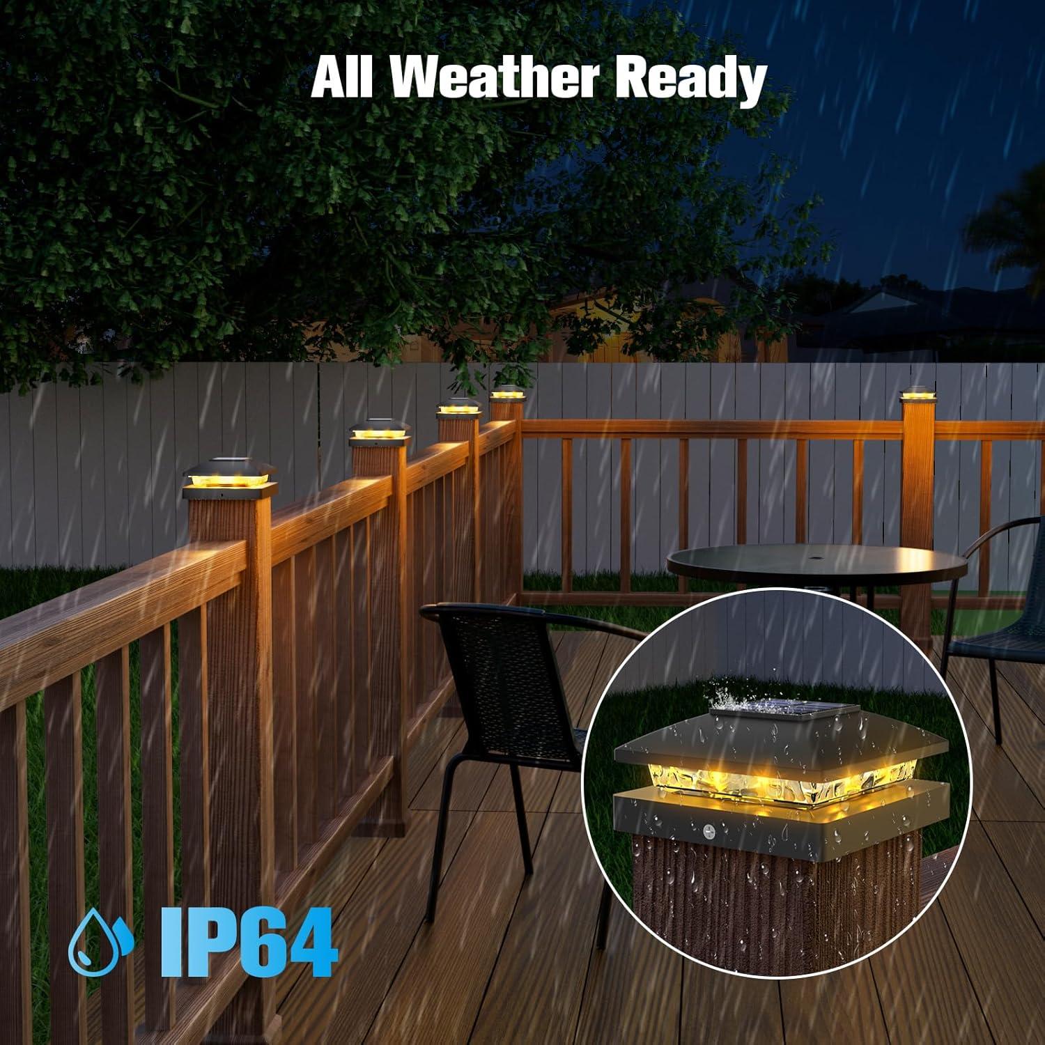 VOLISUN 4x4 Solar Fence - Post Lights Outdoor Waterproof 12pack, Deck Cap Light for 4x4 Wooden/4x4 Vinyl,Black Solar Fence Post Cap Light for Garden/Patio/Porch