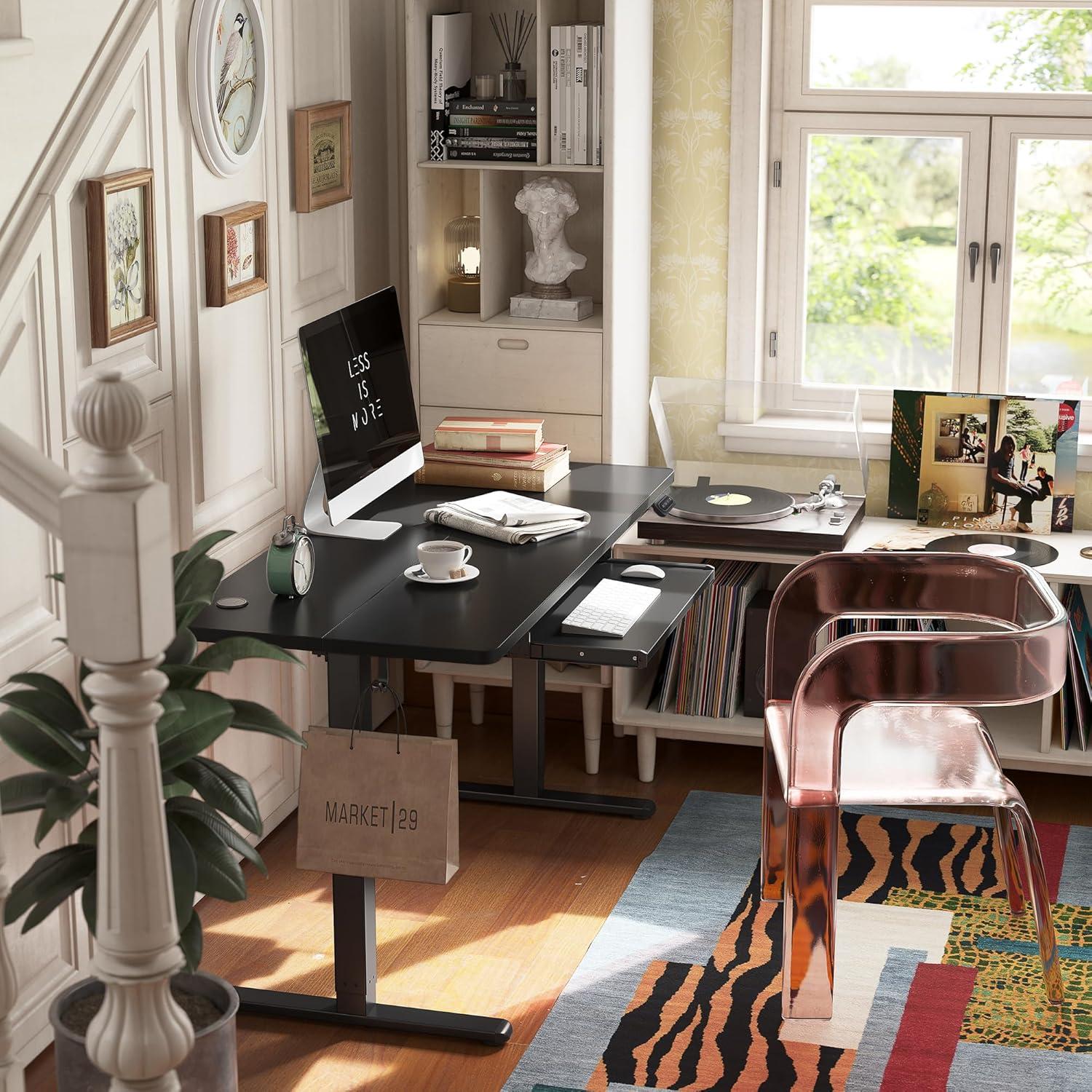 Black Adjustable Height Standing Desk with Keyboard Tray