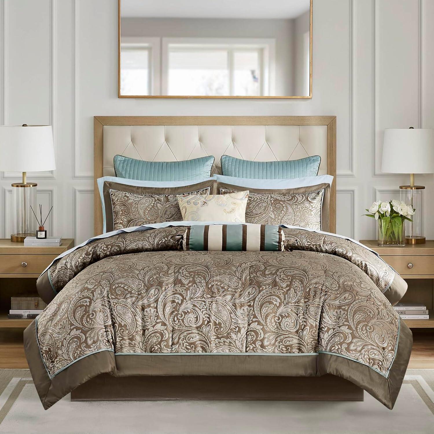 12pc Full Whitman Jacquard Comforter Set Blue - Madison Park: Luxury Bedding Ensemble with Sheets & Shams