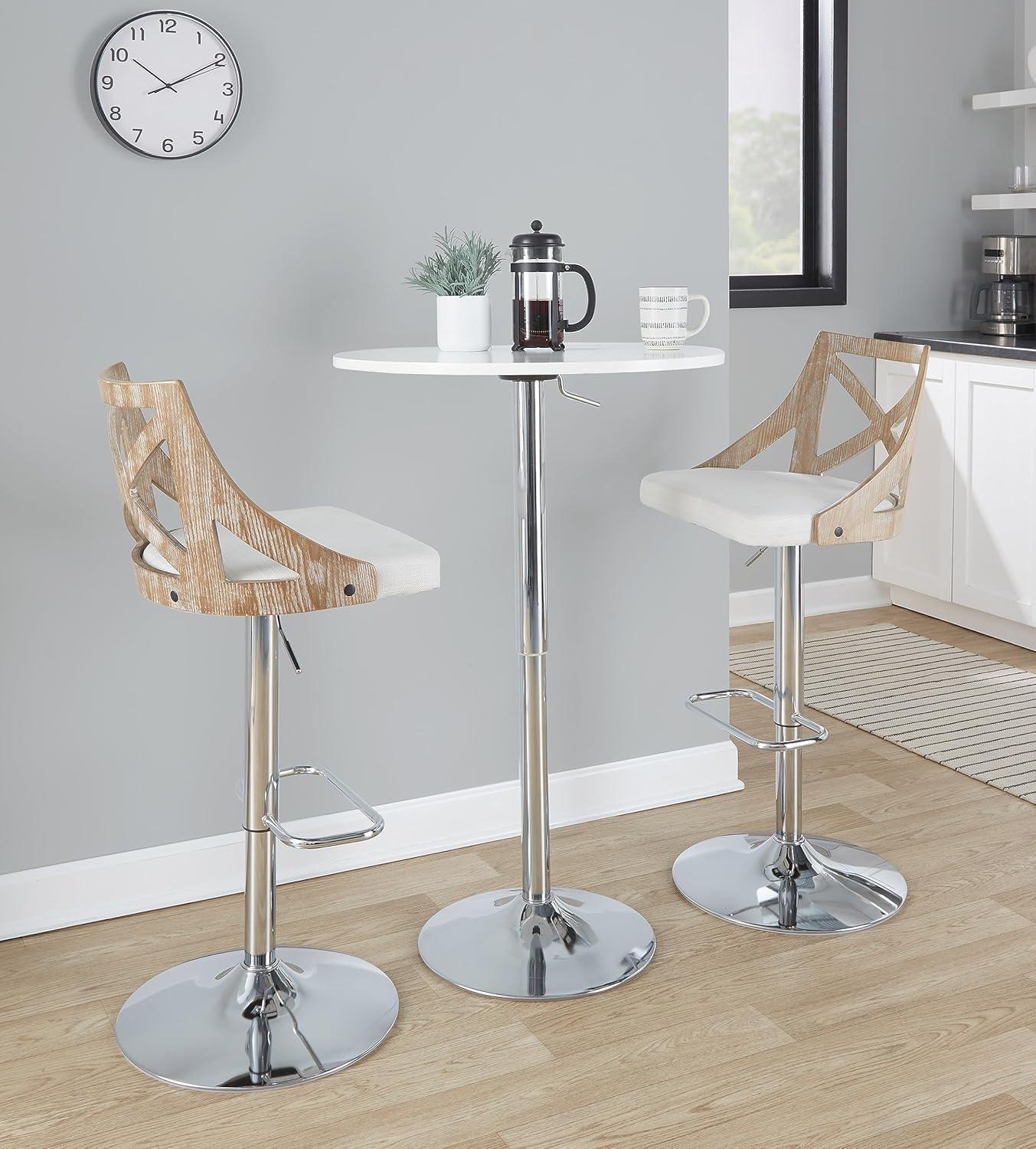 27.5" Elia Contemporary Adjustable Bar Height Pub Table White Wood Top with Chrome Frame - LumiSource