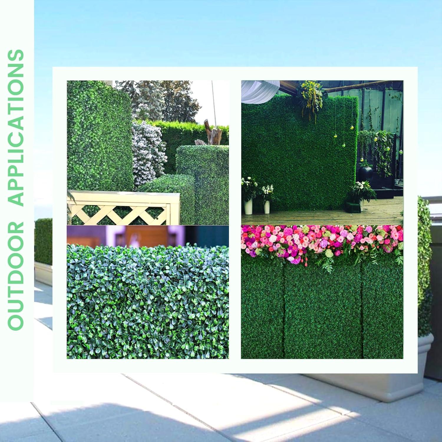 Decwin 24 Pieces 20" X 20" Artificial Grass Wall Backdrop Green Backdrop Wall Greenery Wall Boxwood Panels UV Stable for Indoor Outdoor Decor Garden Fence Backdrop