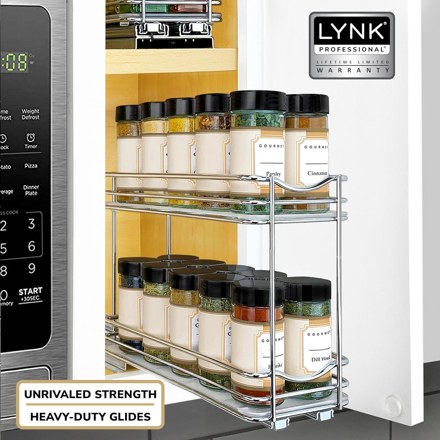 LYNK PROFESSIONAL® Pull Out Spice Rack Organizer for Cabinet - 2 Tier, Chrome