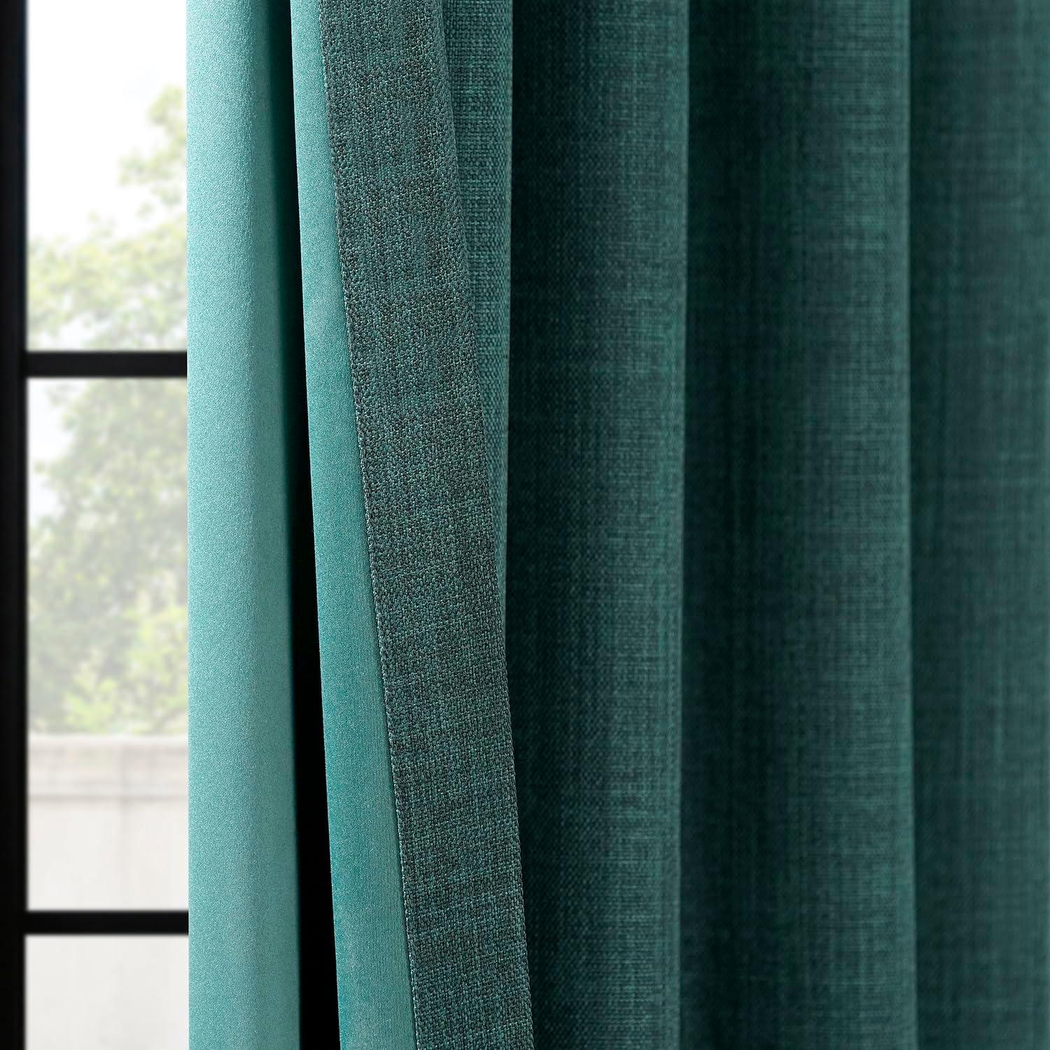 HPD Half Price Drapes Focal Green Faux Linen Room Darkening Curtains for Bedroom & Living Room Curtains (1 Panel), Door & Window Curtains 84 inches long, Rod Pocket Curtains & drapes, 50W X 84L