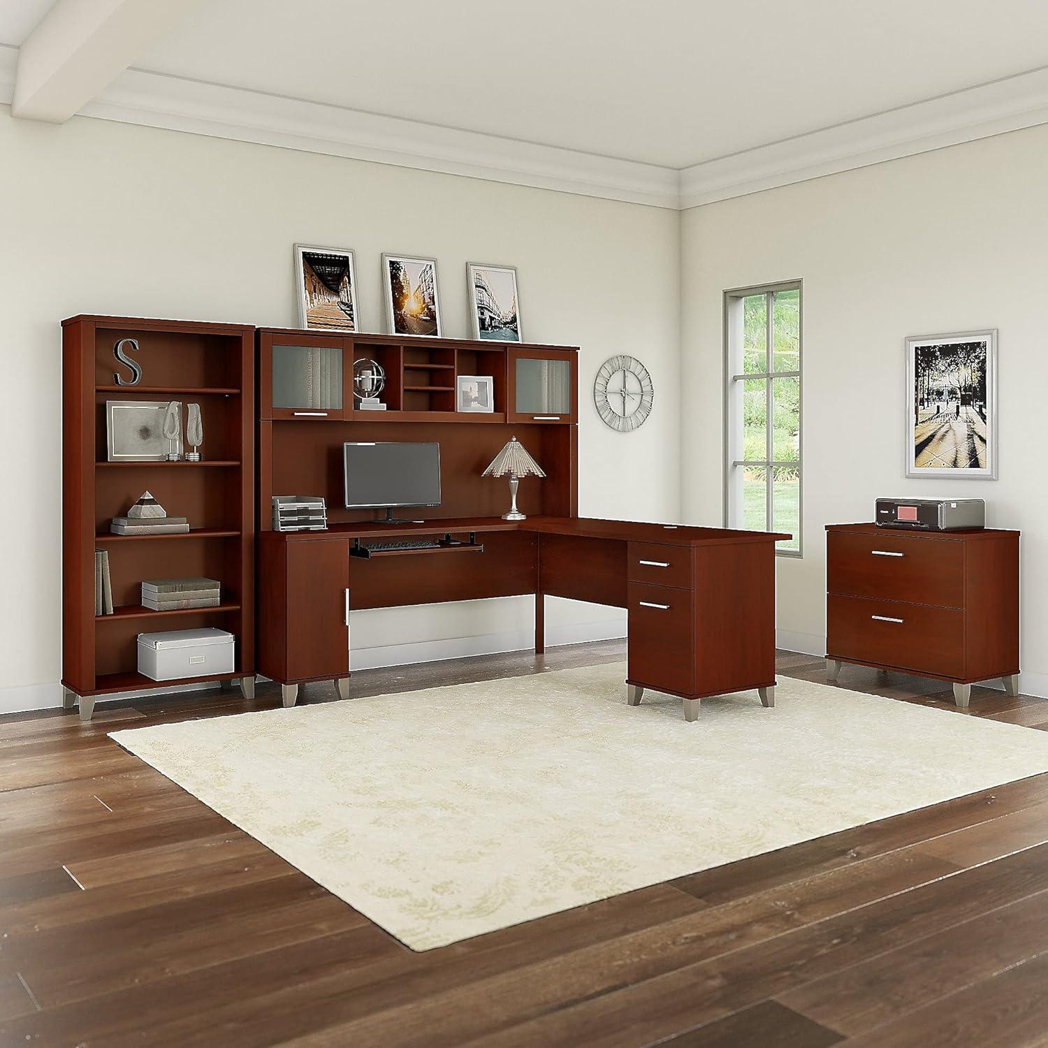 Bush Furniture Somerset 72" L Shaped Desk with Storage, Hansen Cherry