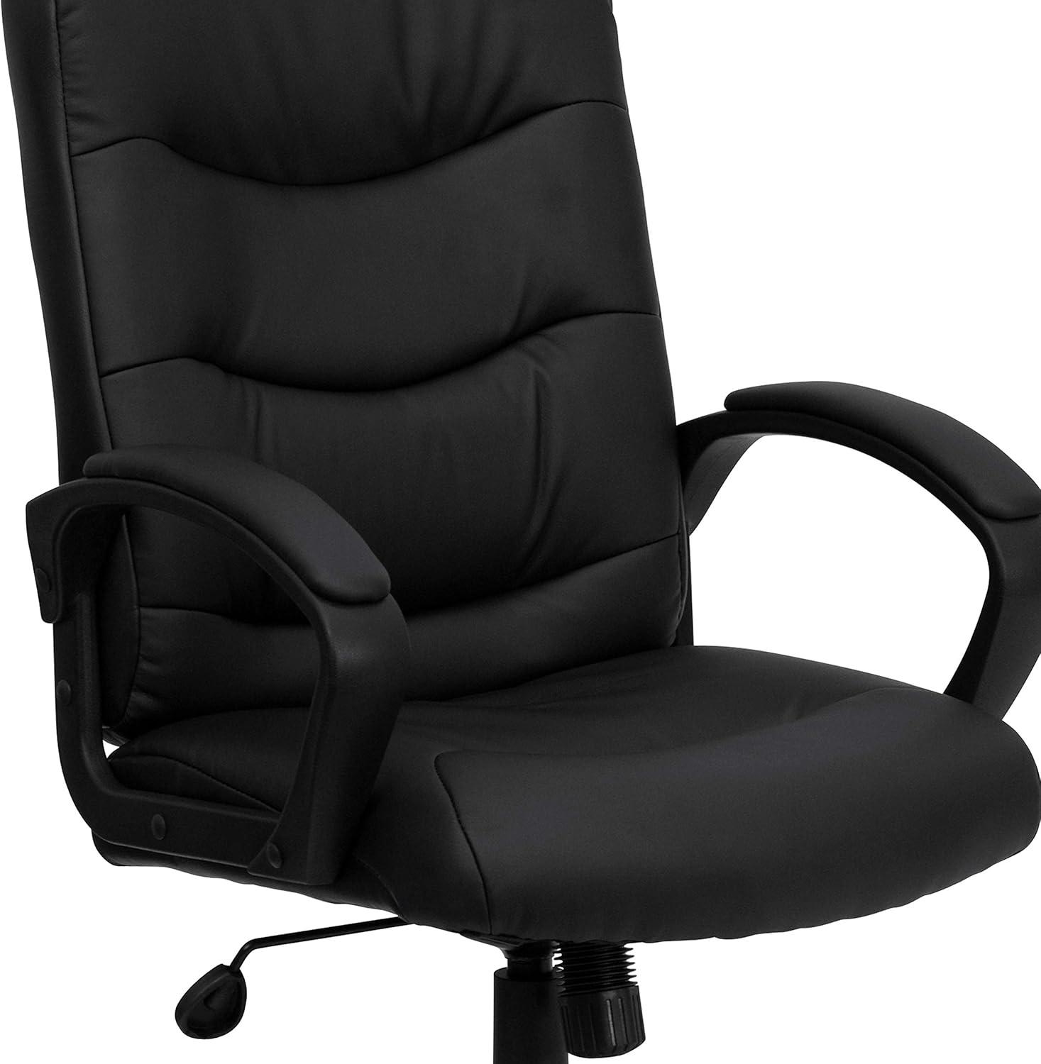 Flash Furniture Chelsea Mid-Back Black LeatherSoft Executive Swivel Office Chair with Three Line Horizontal Stitch Back and Arms