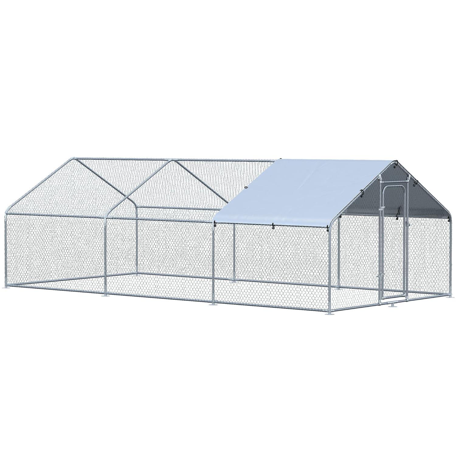 PawHut Large Chicken Coop Metal Chicken Run for Chickens with Waterproof and Anti-UV Cover, Spire Shaped Walk in Fence Cage Hen House for Outdoor and Yard Farm Use, 1" Dia, 23' x 6.6' x 6.4'