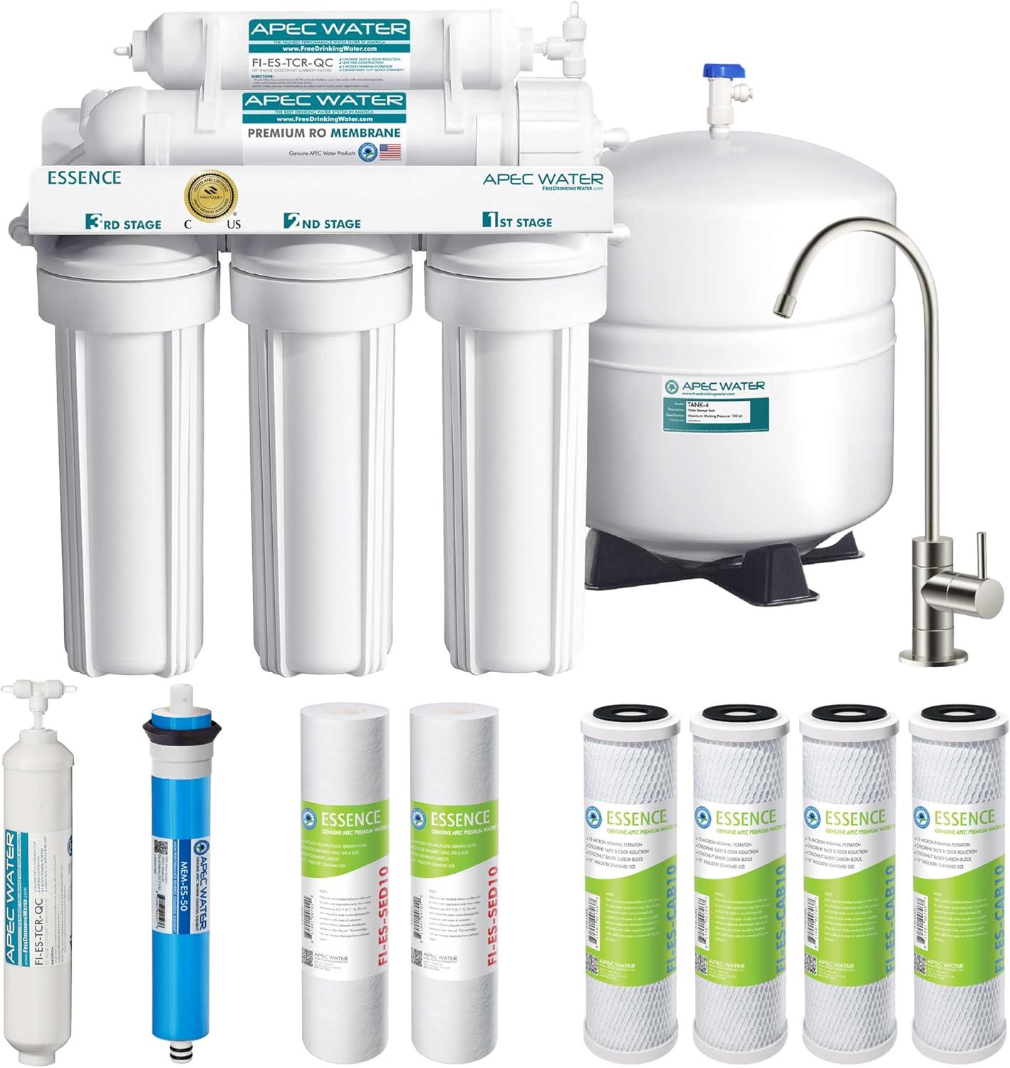 APEC Water Systems ROES-50 Essence Series Top Tier 5-Stage WQA Certified Ultra Safe Reverse Osmosis Drinking Water Filter System with Extra High Capacity Pre-Filter Set Stage 1-3 RO Value Bundle