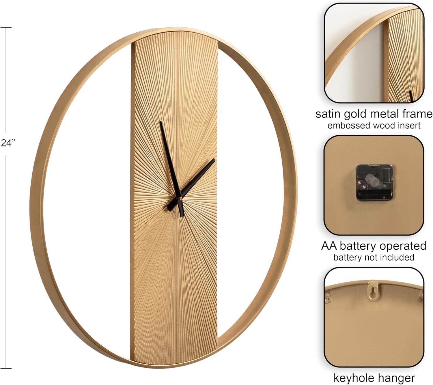 Kate & Laurel All Things Decor 24" Ladd Round Numberless Wall Clock Black