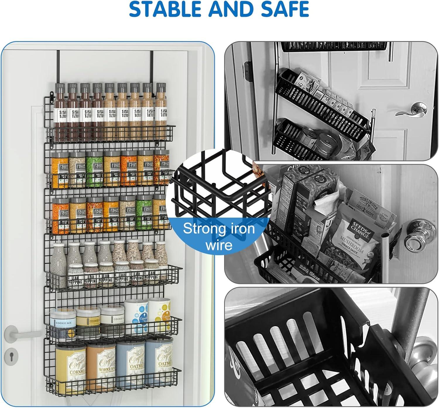 Black 6-Tier Iron Wall Mounted Spice Rack Organizer