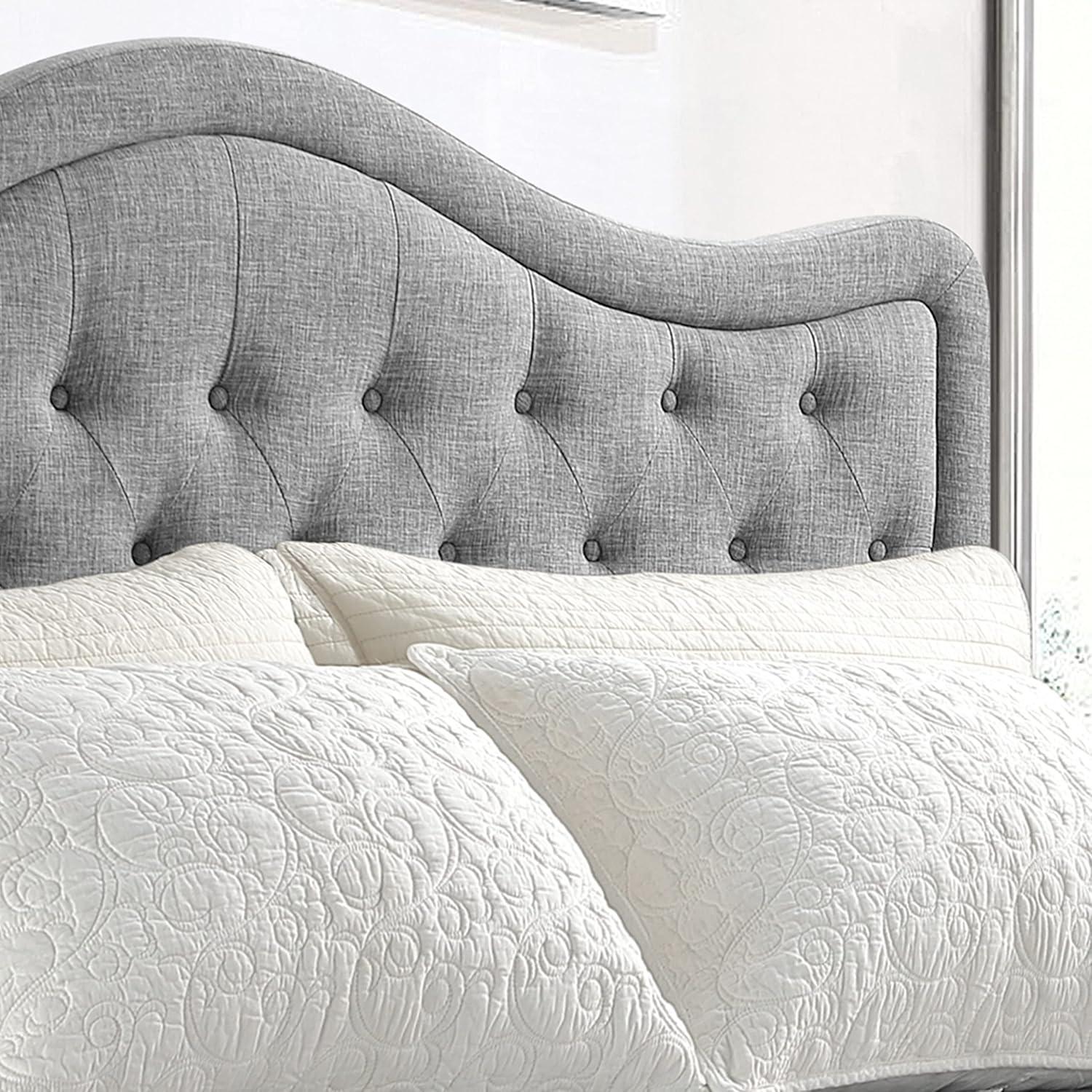 Rosevera Givana Upholstered Tufted Headboard with Adjustable Height for Bedroom, King, Linen Gray