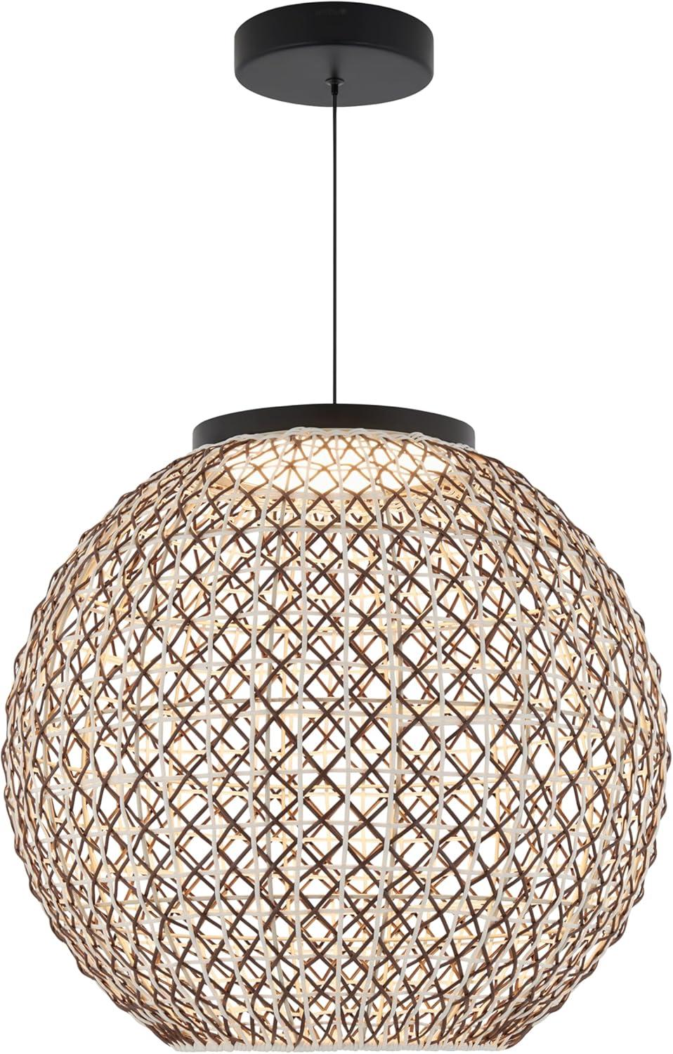 Benson Black and Rattan LED Pendant Light with Adjustable CCT