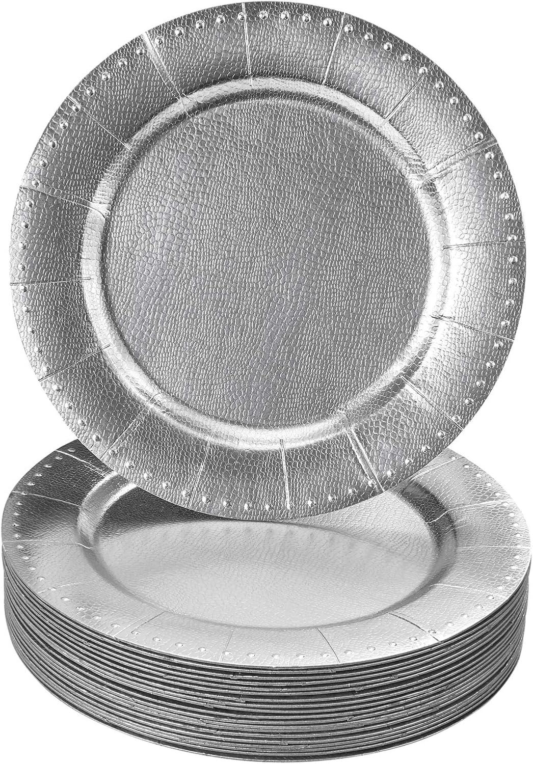 Silver Spoons Elegant Disposable Beaded Charger Plates for Party, Heavy Duty Disposable Dinner Set, 13” (10 PC)