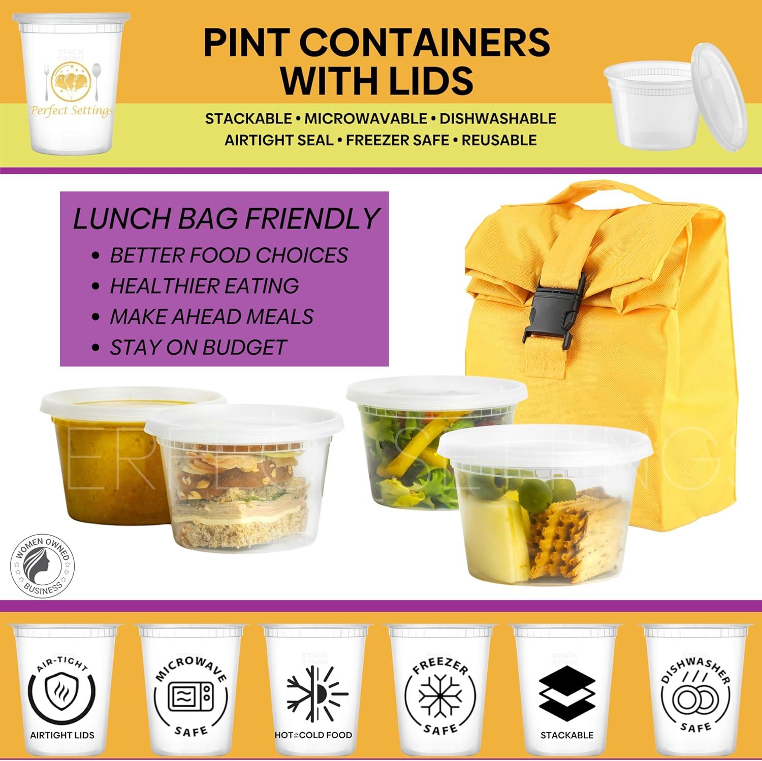 Perfect Settings 16oz. Plastic Food Storage Container 40 Sets (Set of 40)