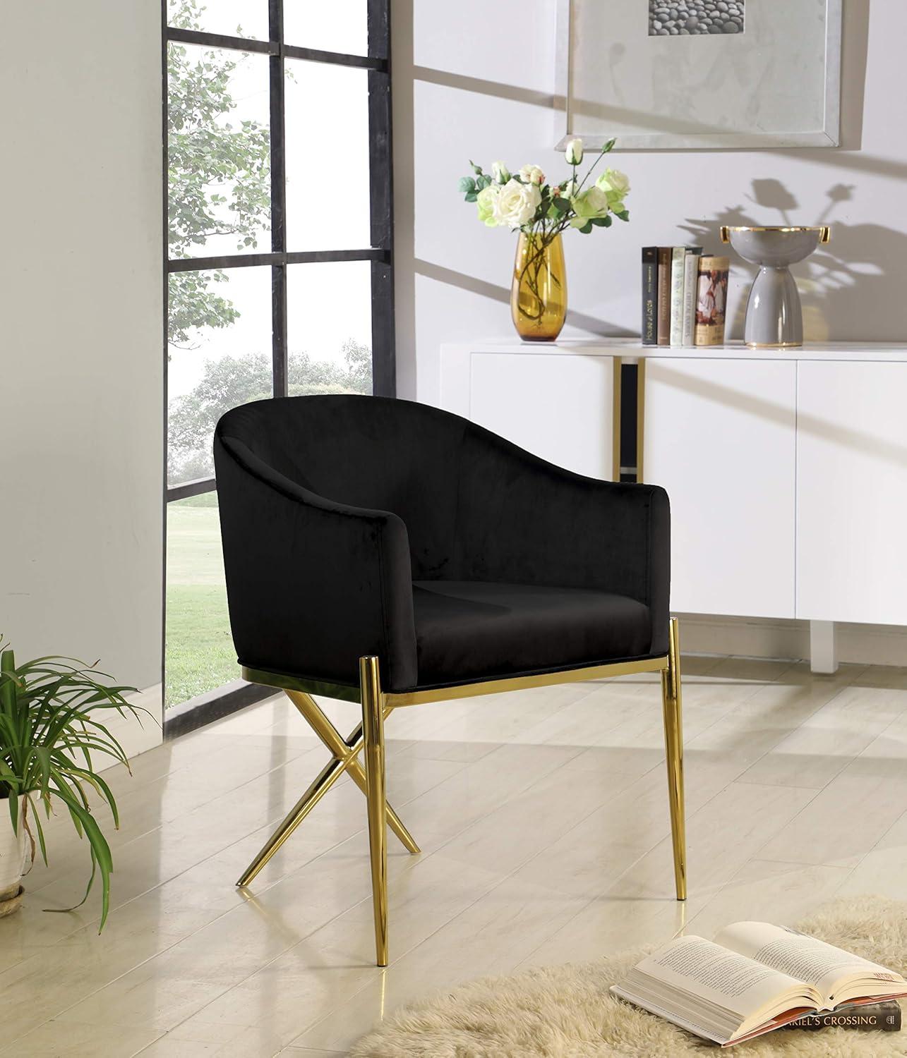 Xavier Black Velvet Gold Upholstered Arm Chair