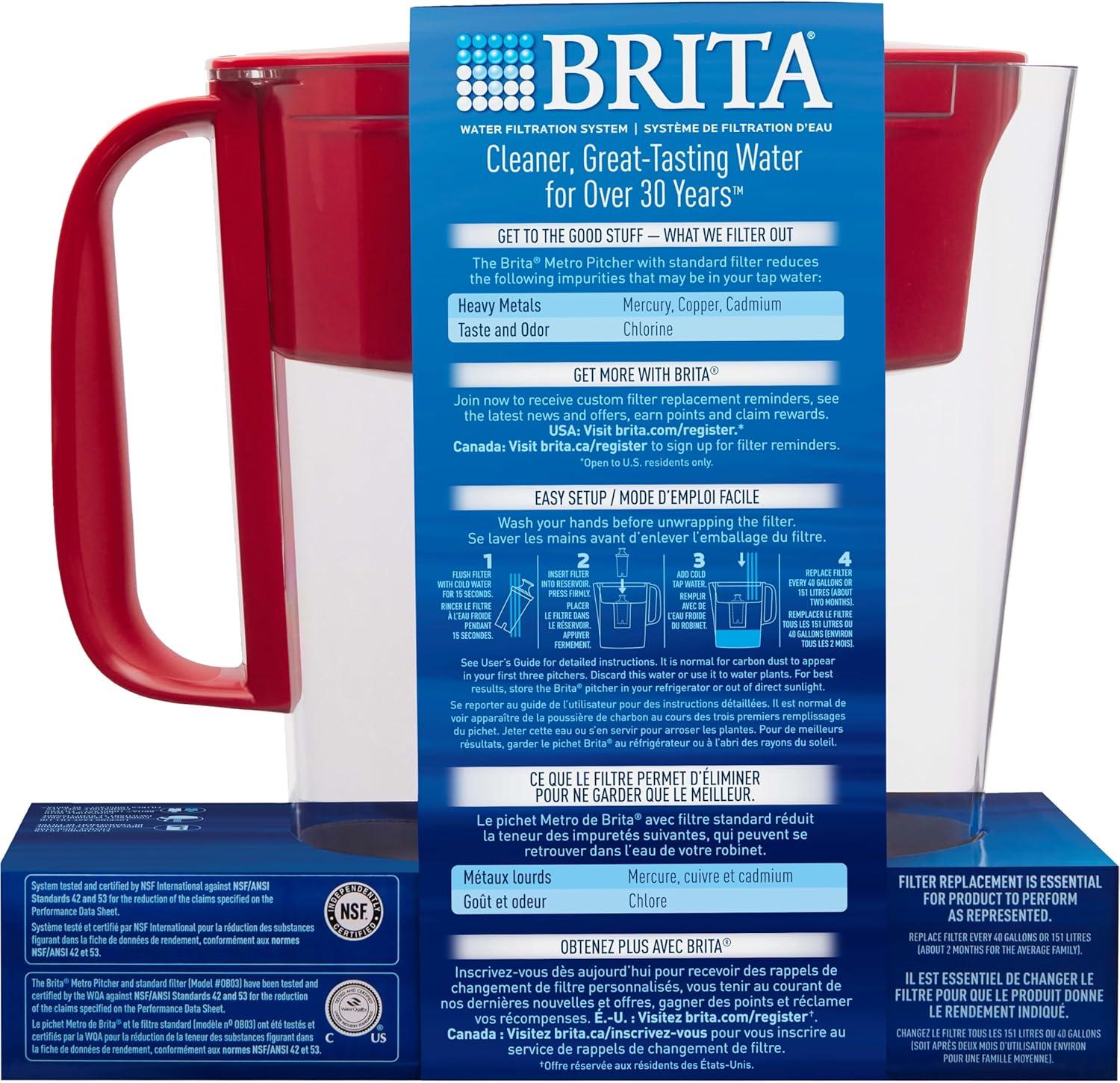 Brita Standard Metro Water Filter Pitcher, Turquoise, Small 5 Cup, 1 Count
