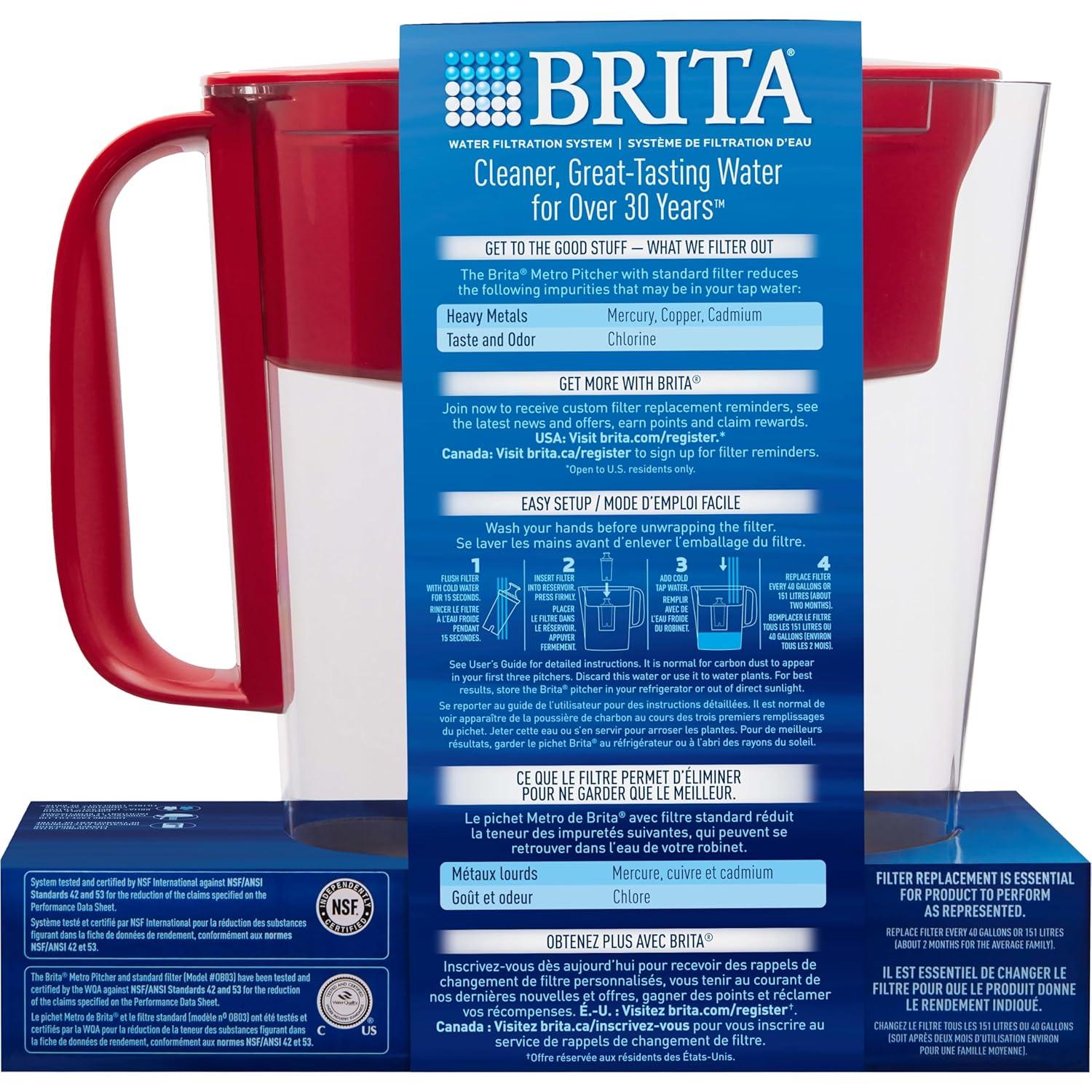 Brita Standard Metro Water Filter Pitcher, Turquoise, Small 5 Cup, 1 Count