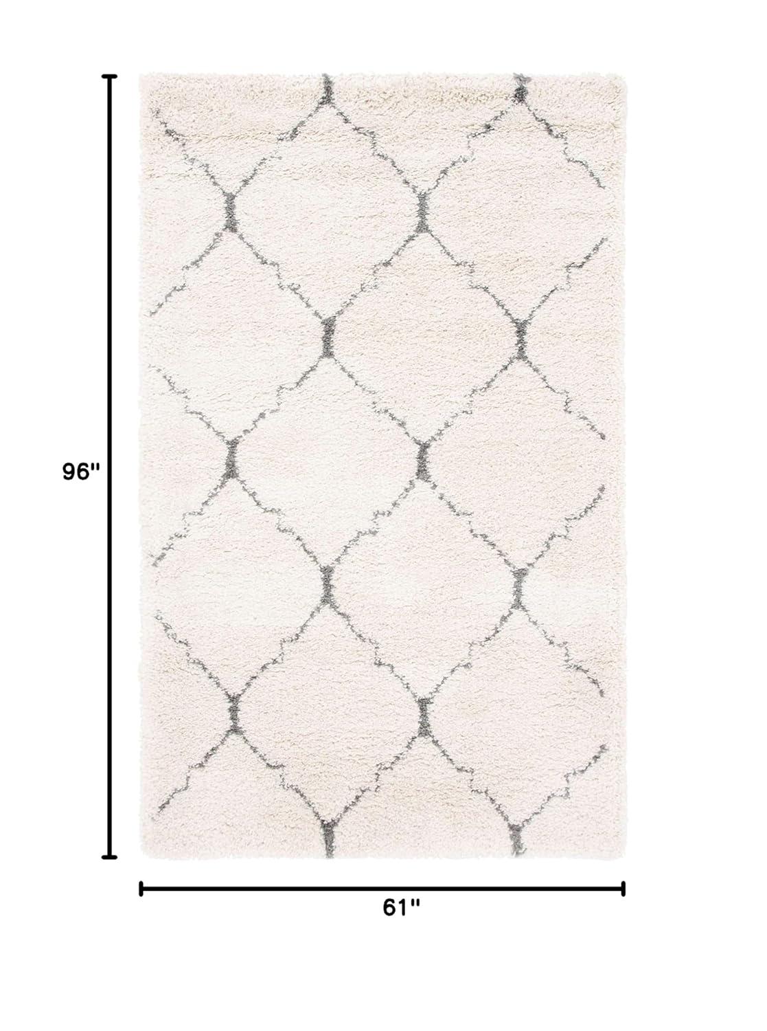 Unique Loom Rabat Shag Collection Modern Tribal Moroccan Inspired Plush & Soft Lattice Design Area Rug (5' 0 x 8' 0 Rectangular, Ivory/ Gray)