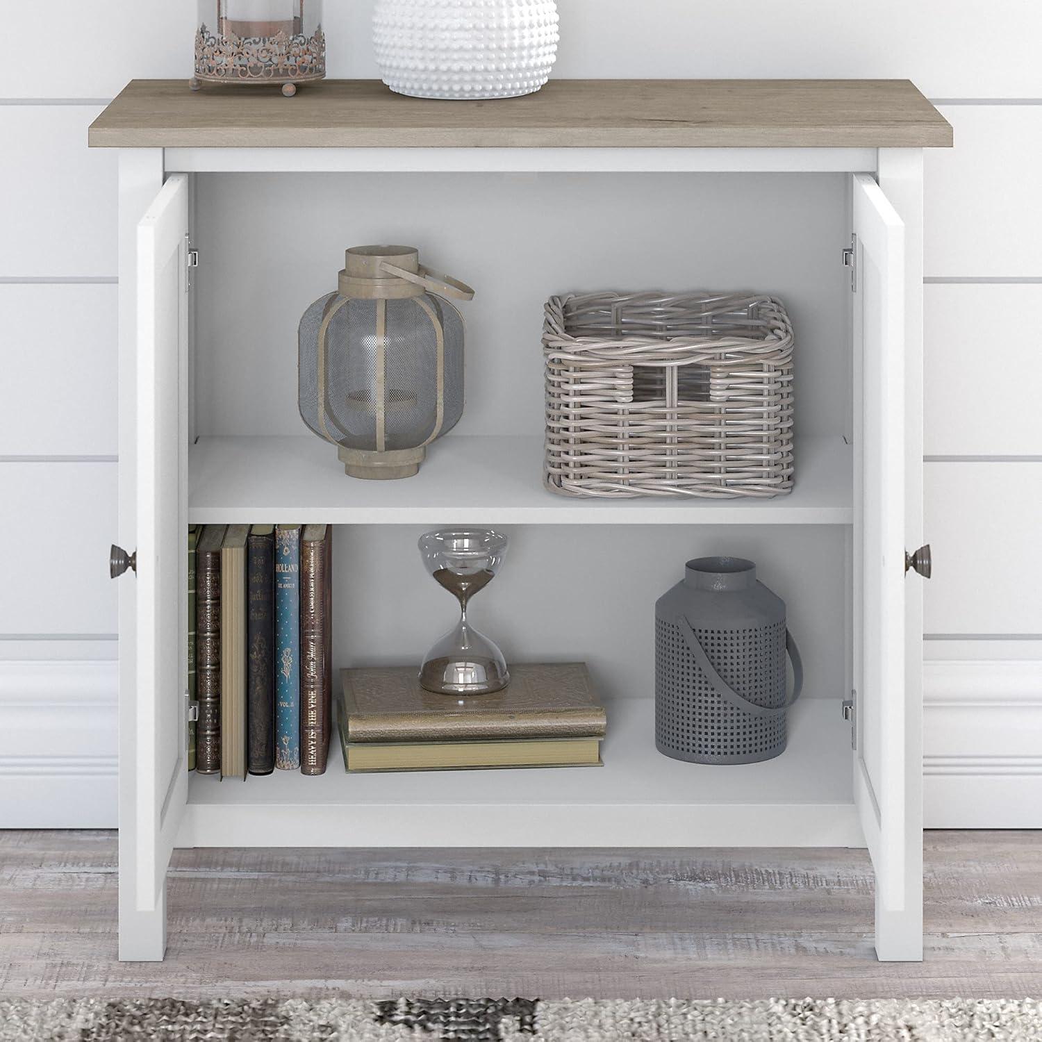 Mayfield Modern Farmhouse 5-Shelf Bookcase with Doors in Shiplap Gray & Pure White