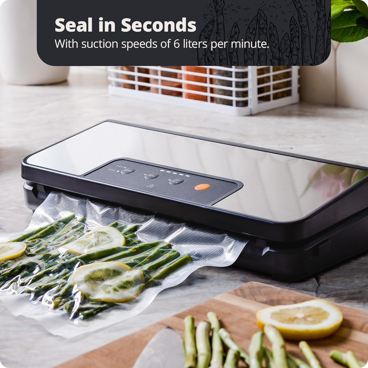 Greater Goods Vacuum Sealer Machine for Sous Vide Cooker, Freezer Bags, and More, with 1 Roll of Vacuum Seal Bags (Onyx Black)