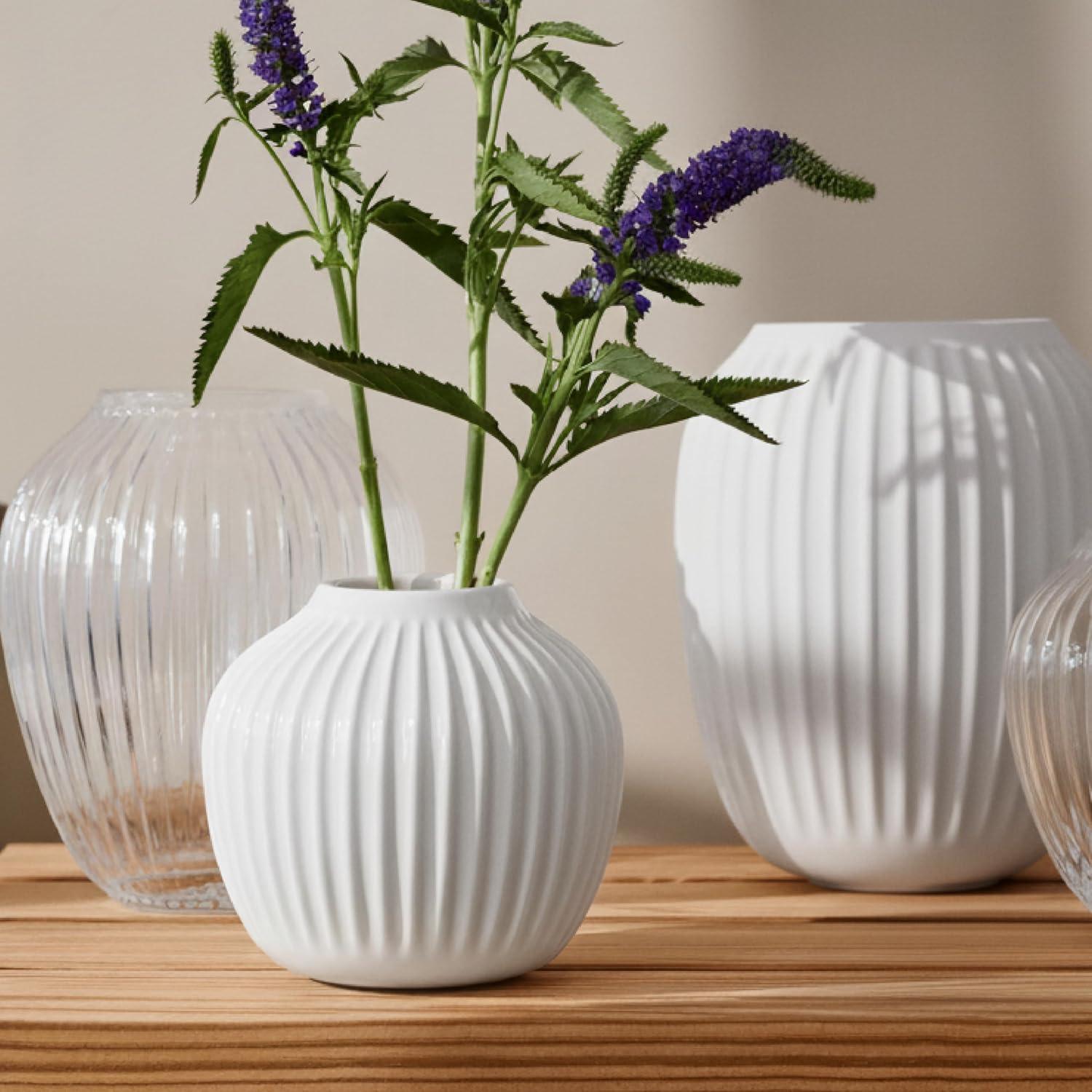 White Porcelain Grooved Round Table Vase