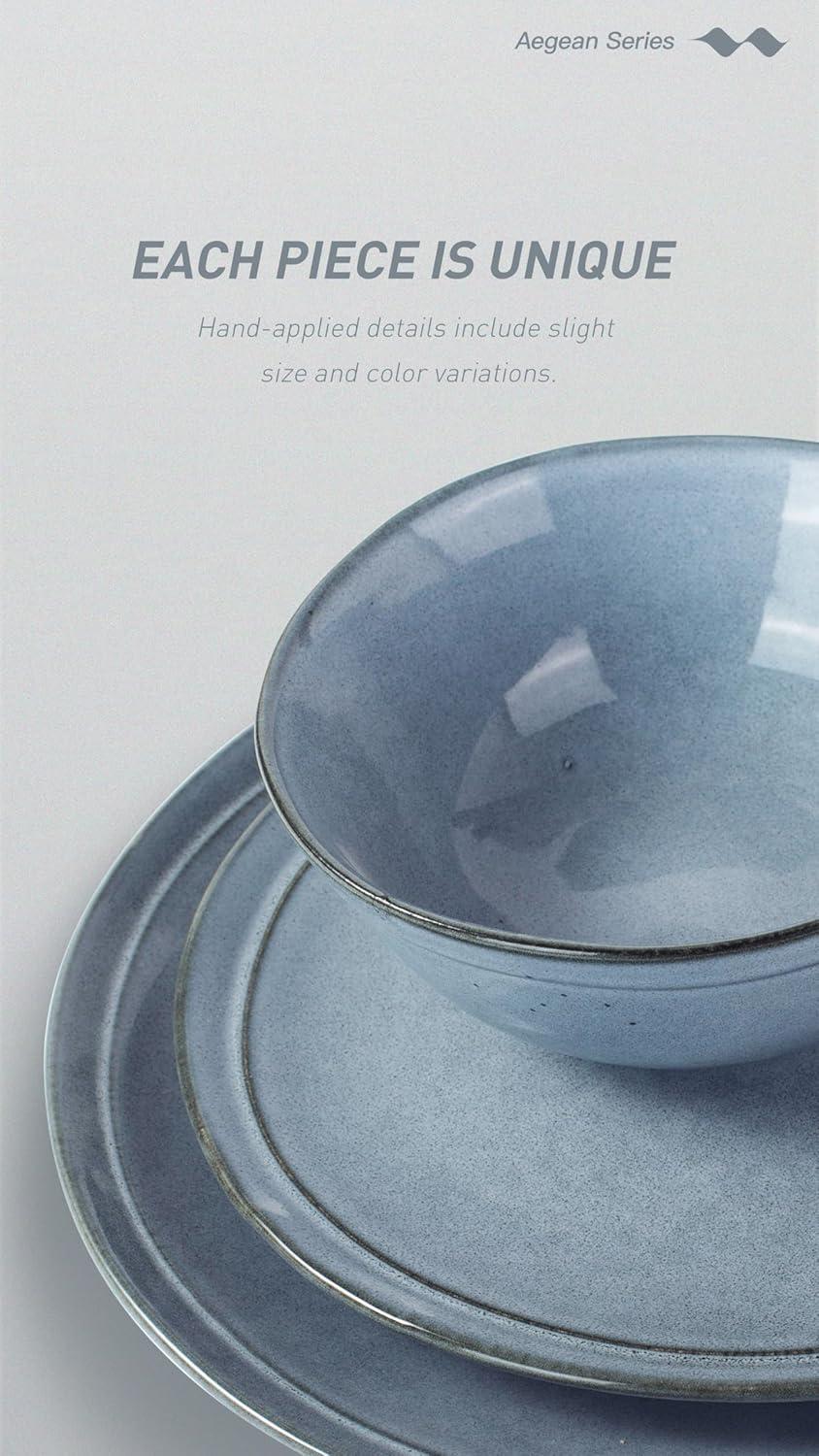 Blue Grey Ceramic Reactive Glaze Dinnerware Set for 4