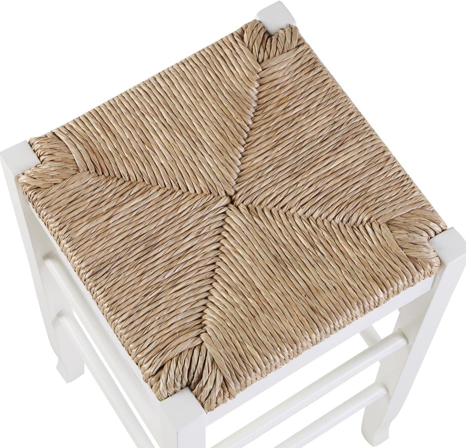 29" Rush Seat Hardwood Barstool White - Boraam: Solid Frame, Double Stretcher Bars, Handwoven Seat