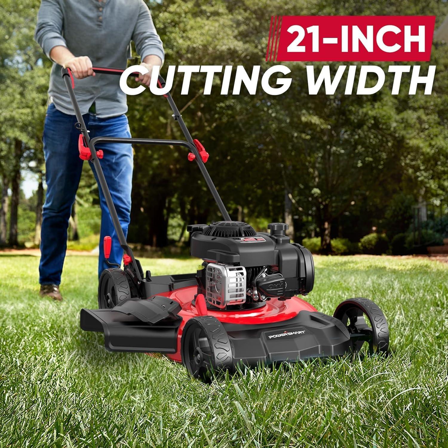 Red 21-Inch Gas Powered Rotary Lawn Mower with 125CC Engine