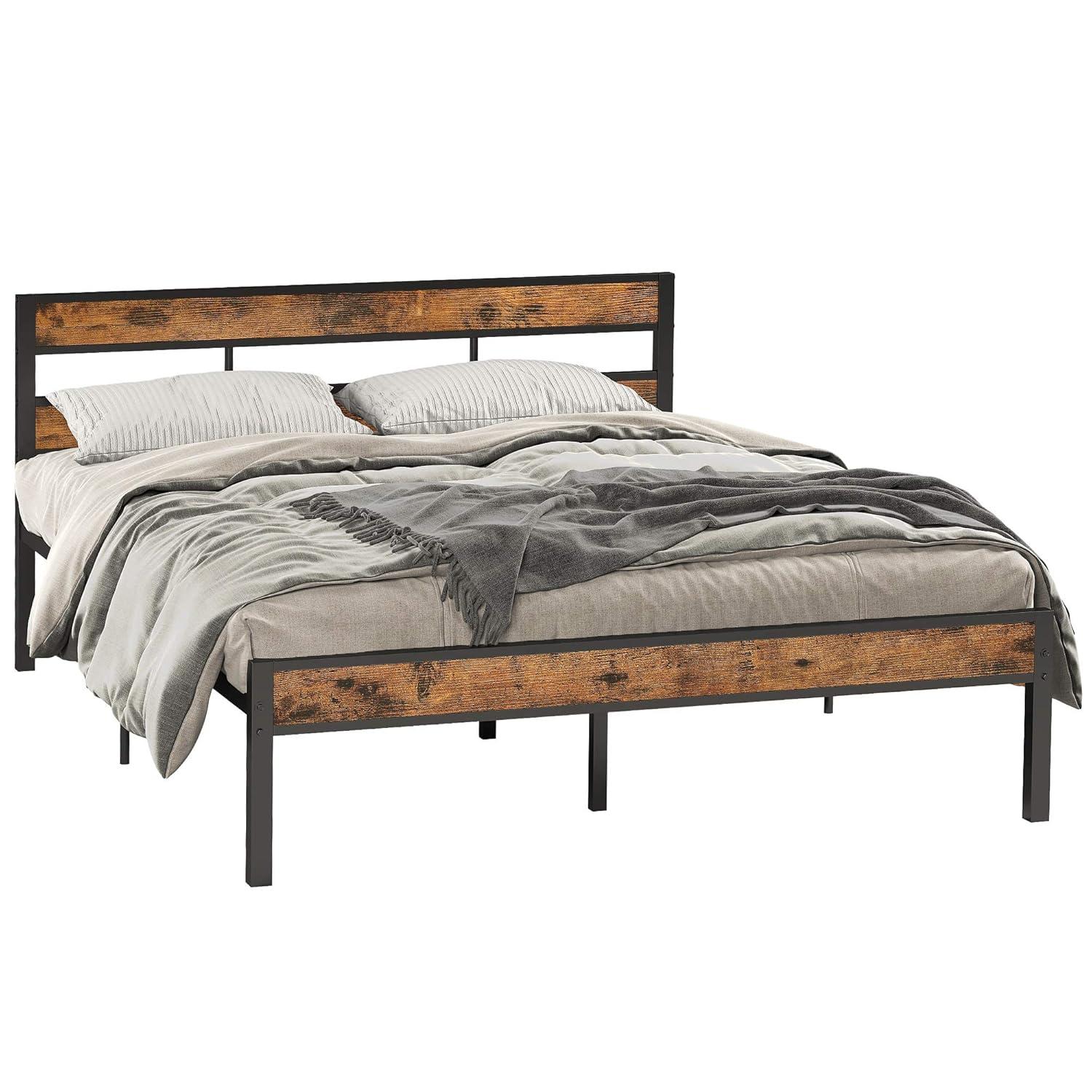 Platform Metal Bed Frame with Headboard Heavy Duty, Noise-Free, Queen