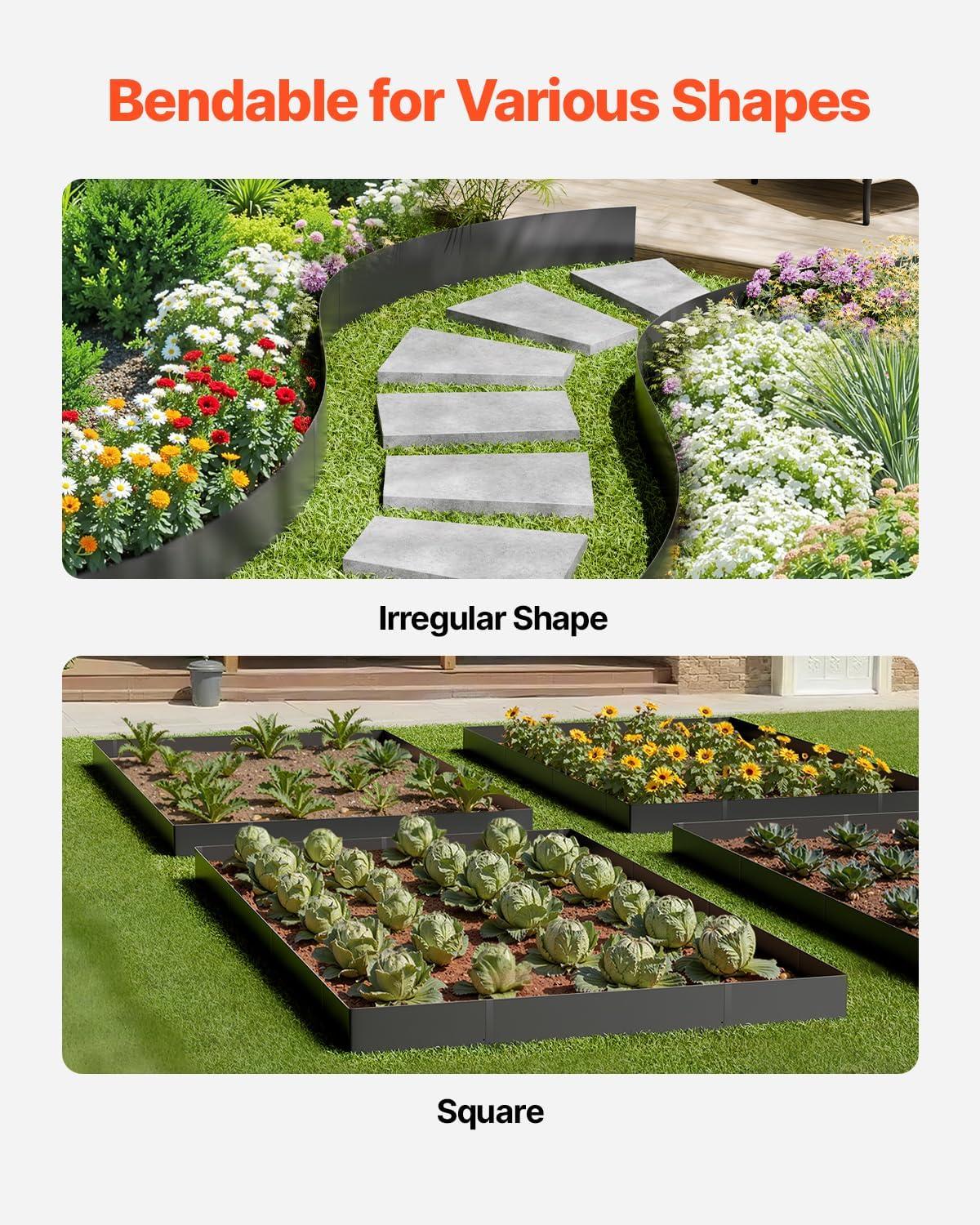 KFFKFF 6 PCS Metal Landscape Edging 40" L x 8" H Galvanized Steel Garden Border Flexible Hammer-In Outdoor Landscaping Edge with 8 Clips for Lawn, Garden, Walkway, Yard (Black)