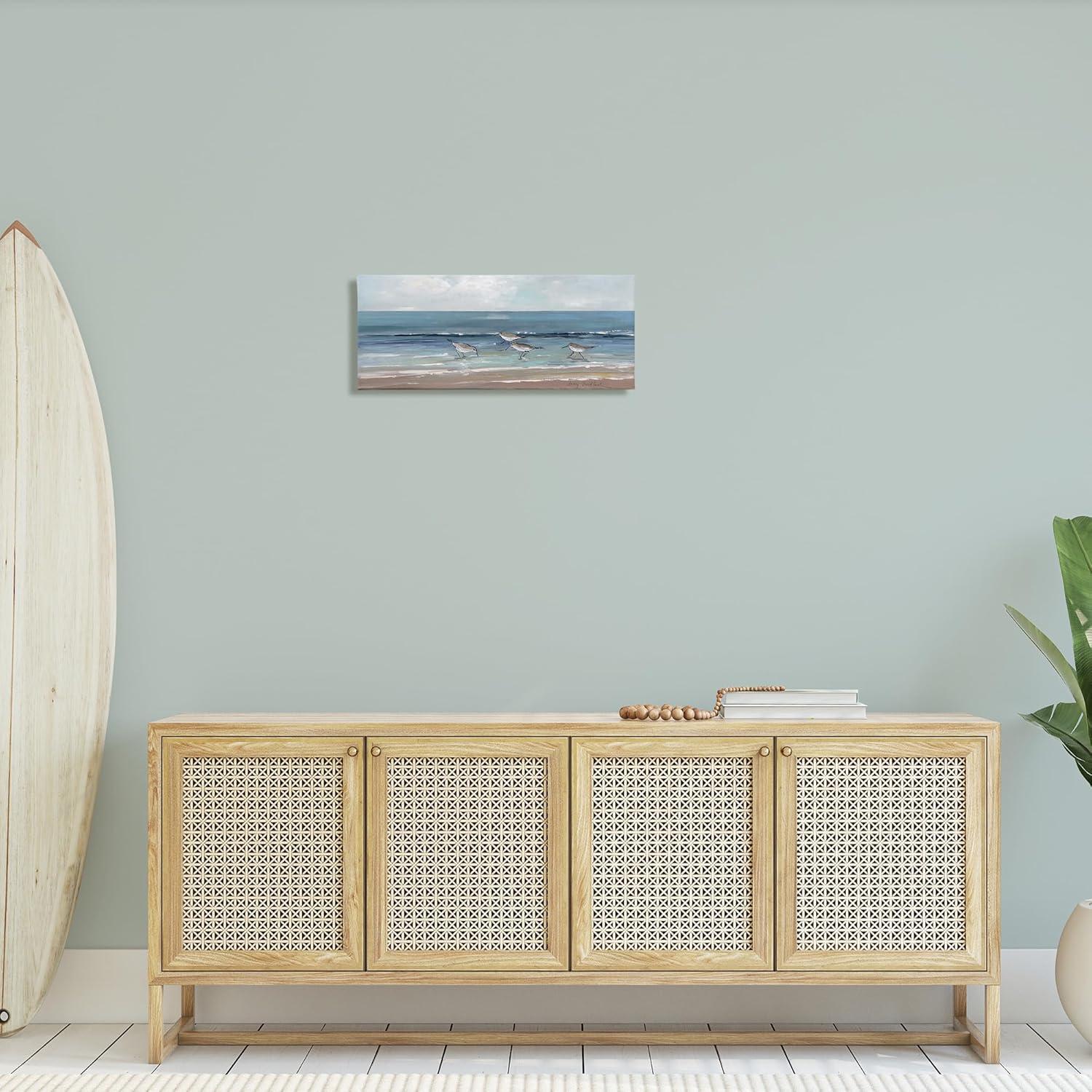 Stupell Industries Sandpipers Birds Cloudy Sky Beach Shore Painting, 24 x 10, Design by Sally Swatland