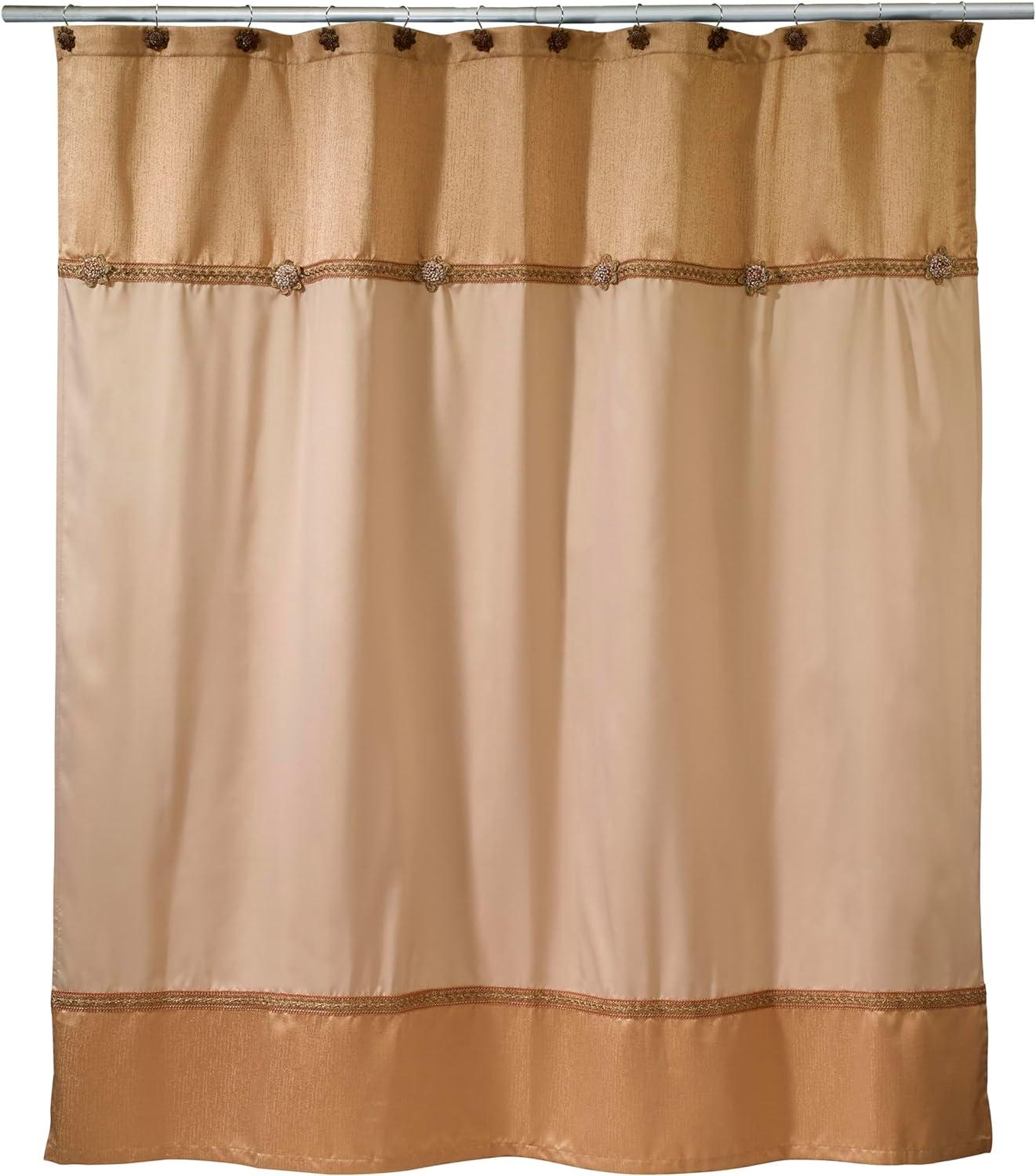 Gold and Beige Embroidered Fabric Shower Curtain, 72"