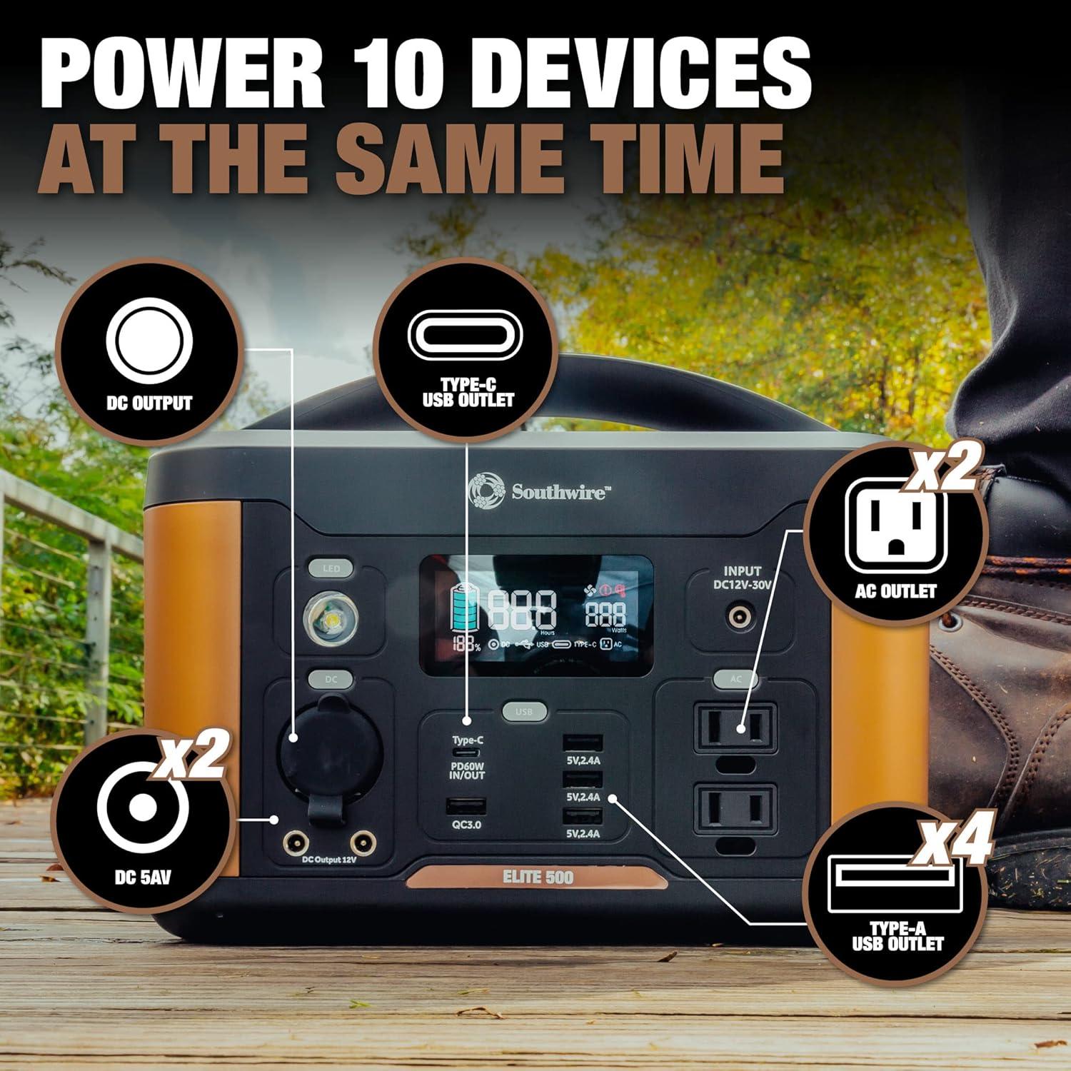 Southwire 53252K Estación de Energía Elite Serie 500 con Paquete de Panel Solar de 100W