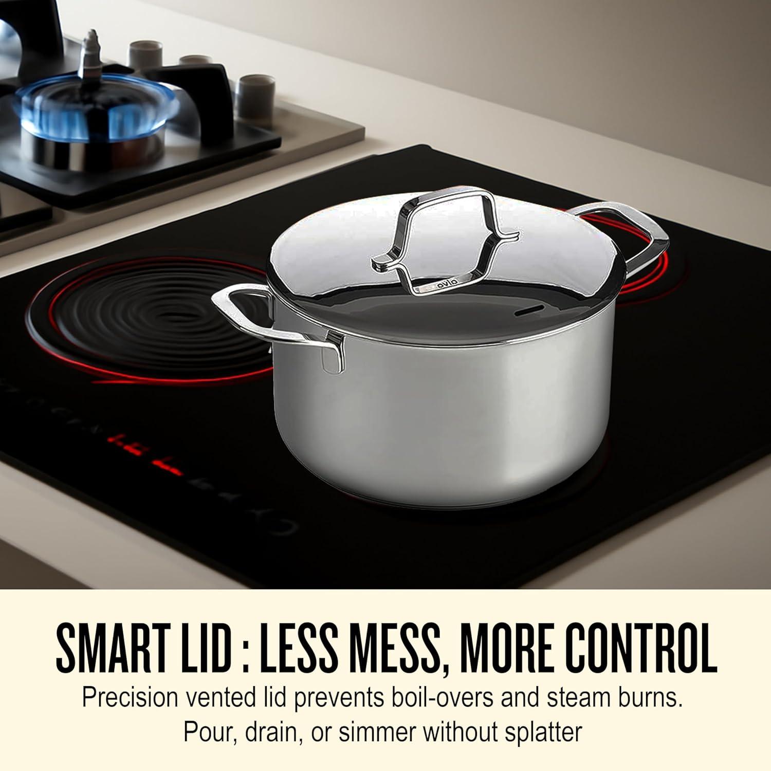 Alva Maestro Stainless Steel Casserole Dish Pot with Lid Non Toxic Soup & Stock Pot PFAS, PFOA & PFTE Free, Kitchen Pot, Pasta Pot, Canning Pot, Induction Safe, Add to Your Pots and Pans Set