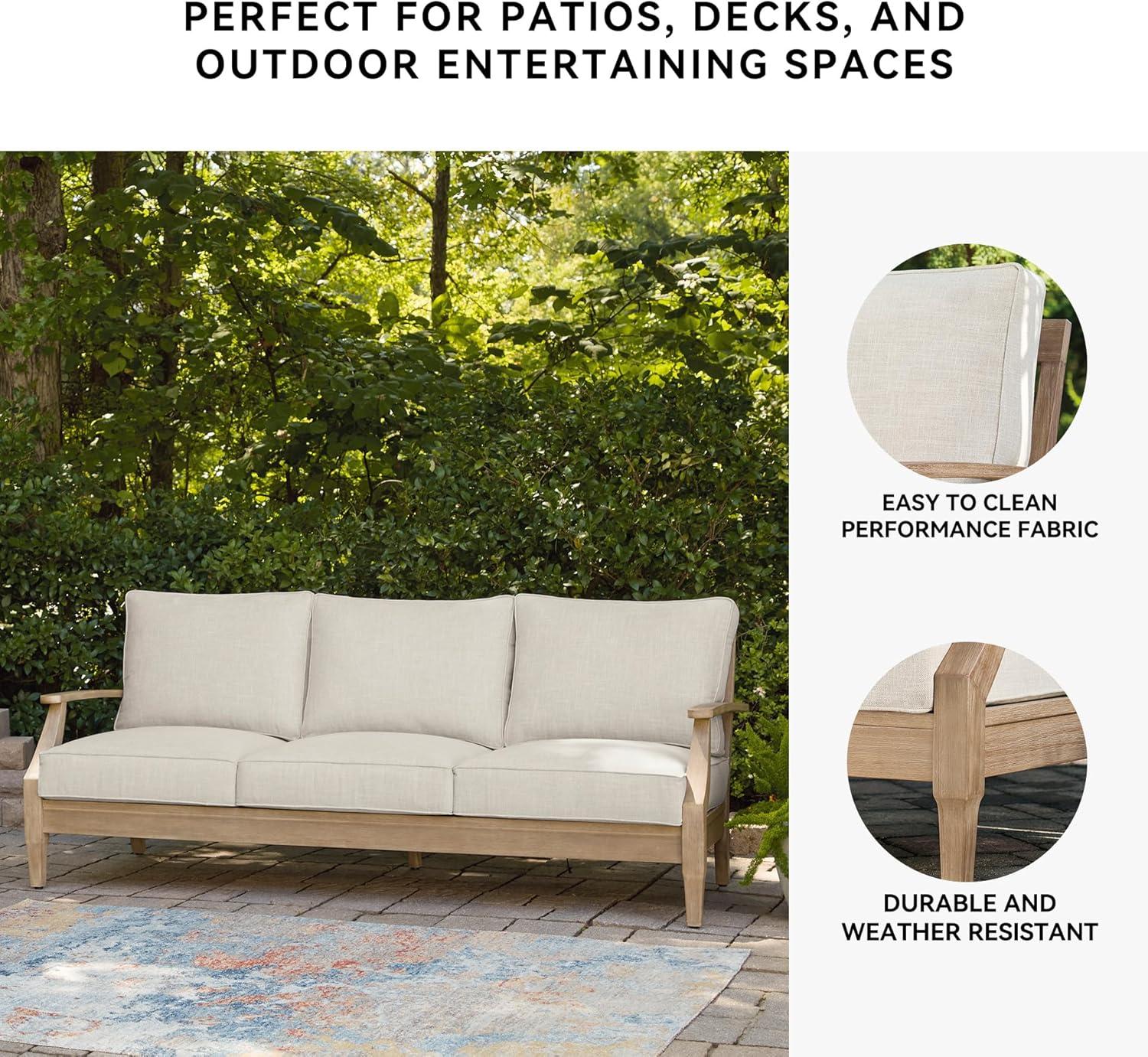 Signature Design by Ashley Carter Hall Outdoor Eucalyptus Patio Sofa in Beige