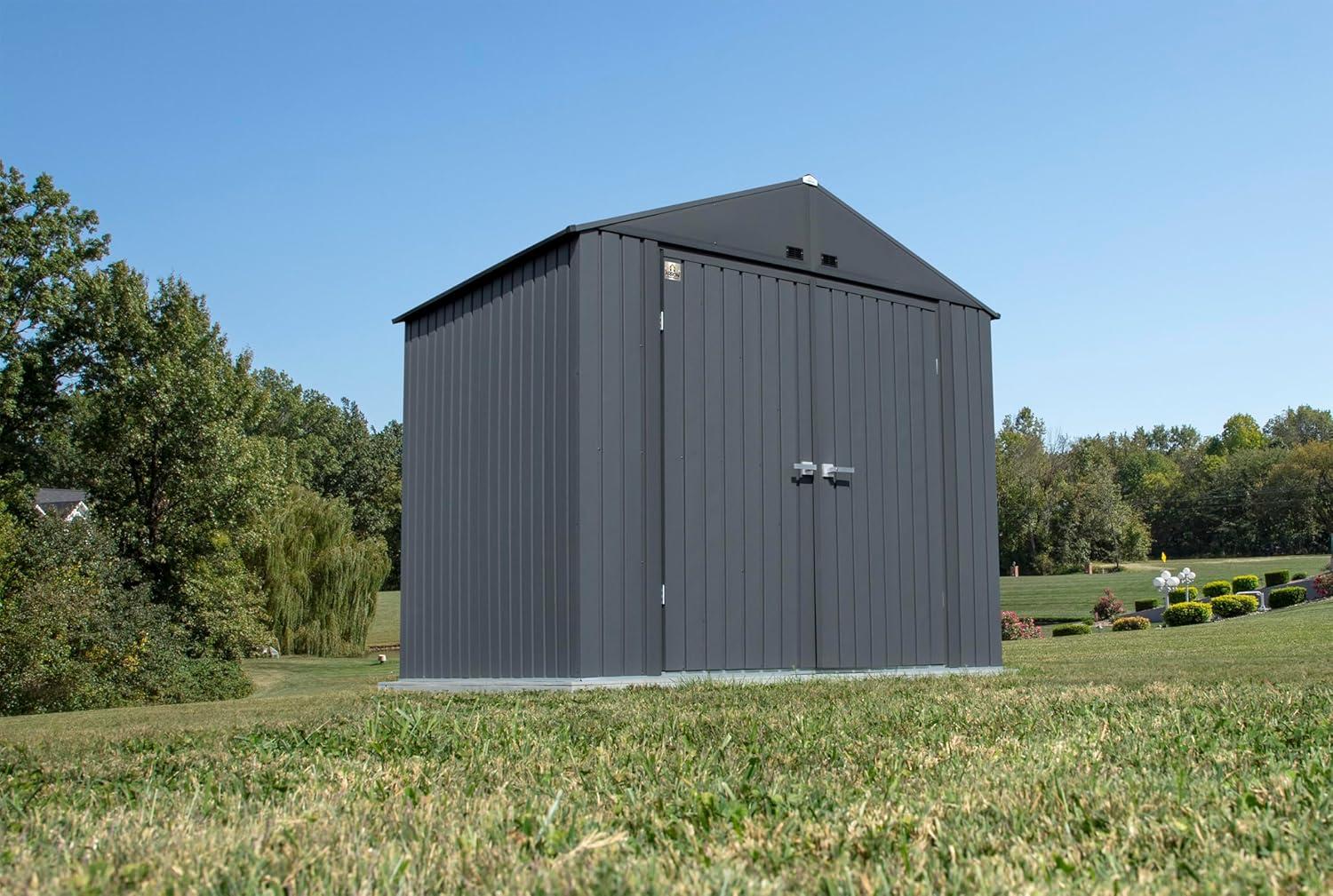 Elite 8' x 6' Gray Steel Storage Shed with Swing Doors