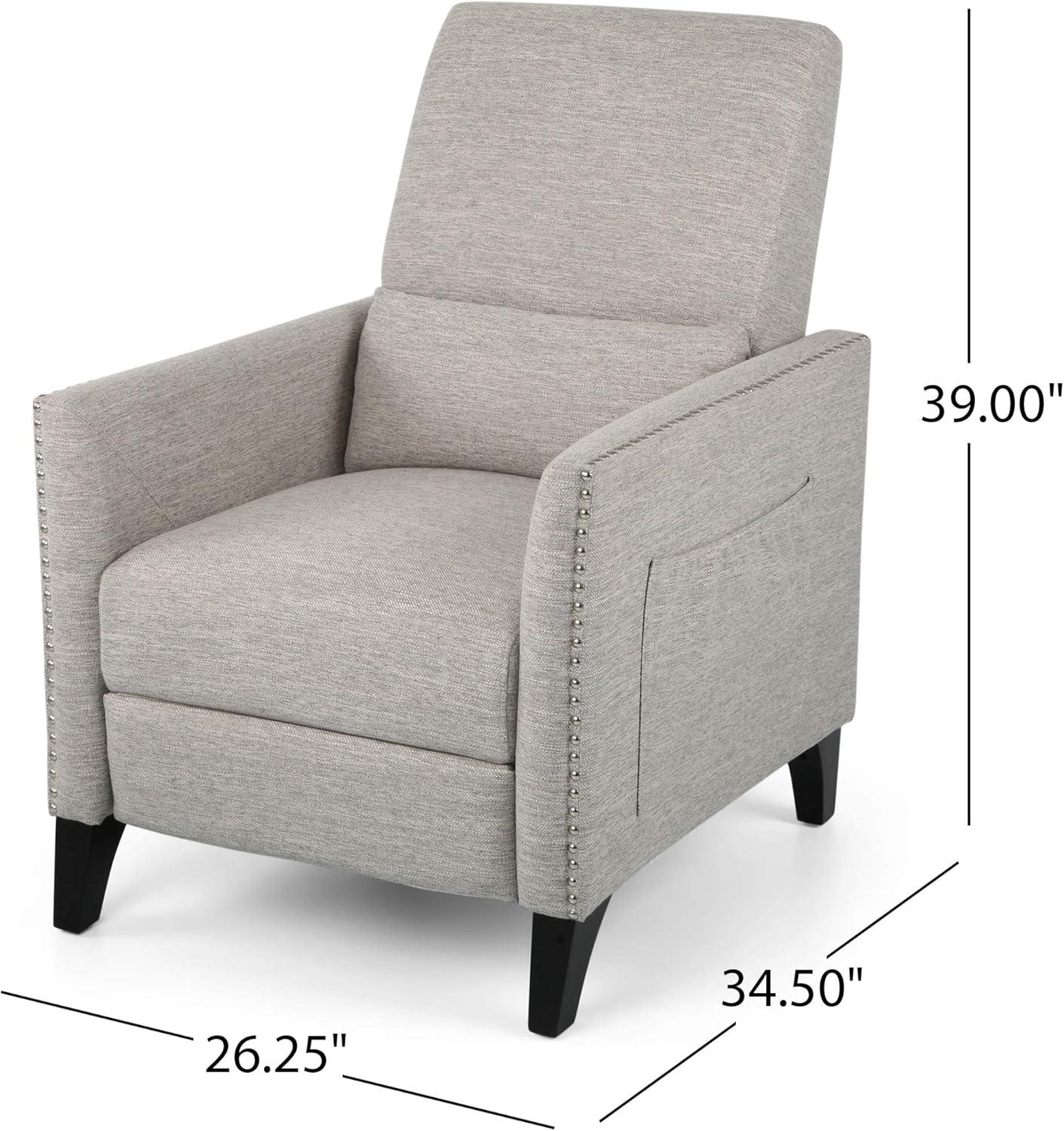Alscot Contemporary Push Back Recliner Light Gray - Christopher Knight Home: Nailhead Trim, Polyester Upholstery