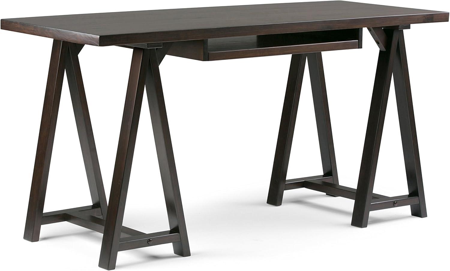 Modern Industrial 60'' Dark Chestnut Brown Wood Office Desk with Keyboard Tray