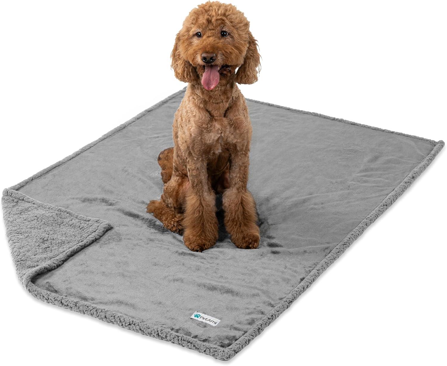 PetAmi Waterproof Dog Blanket for Bed Couch Sofa Cover, Reversible Faux Shearling Fleece Pet Throw