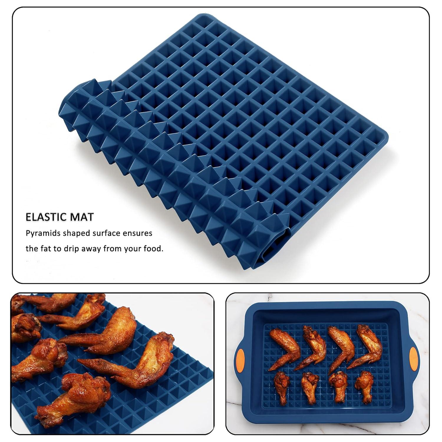 To encounter 8 in 1 Silicone Baking Set - 6 Cake Molds - 2 Silicone Baking Mat, Nonstick Cookie Sheet, Cake Muffin Bread Pan with Grips and Metal Reinforced Frame More Strength, Navy Blue