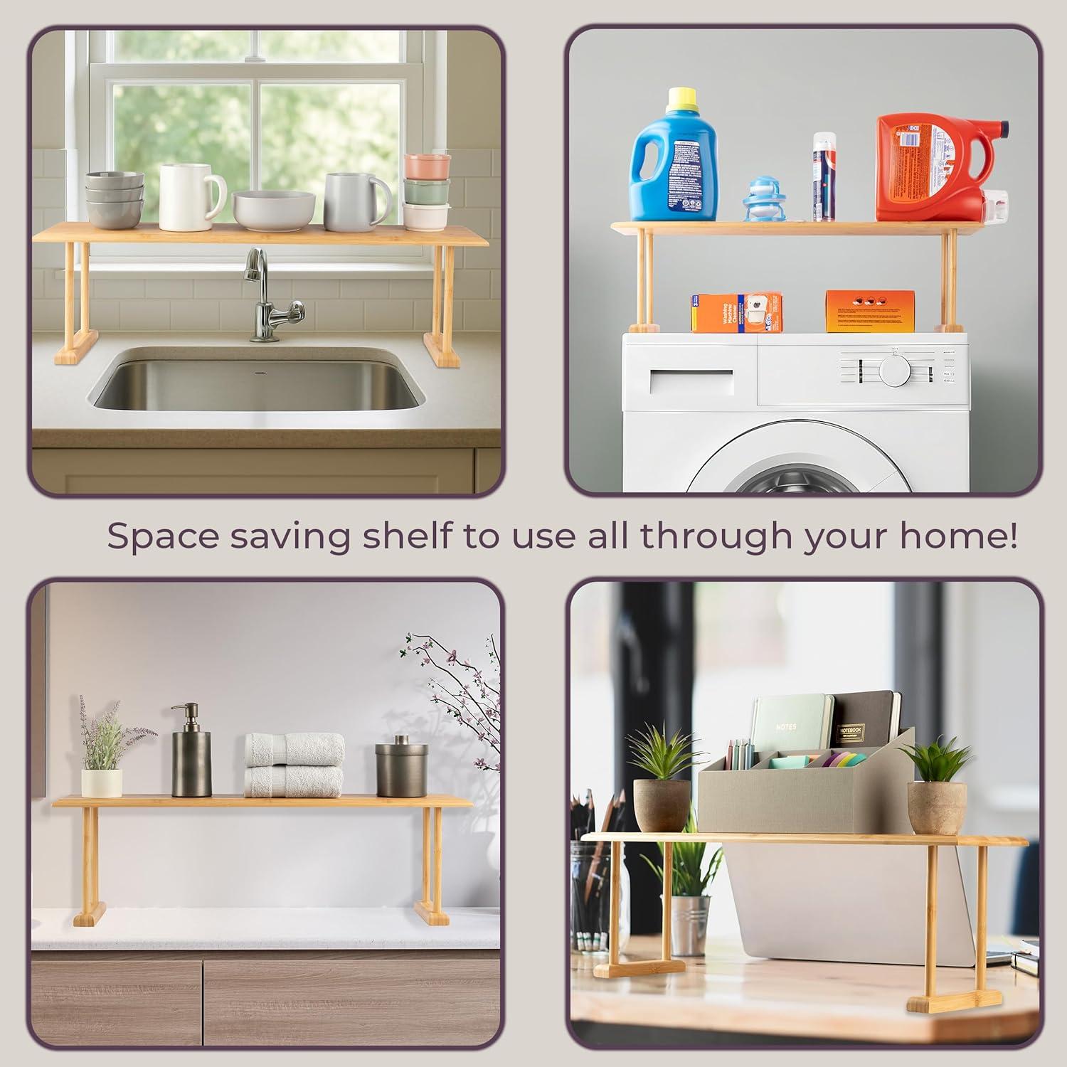 Lavish Home Bamboo Sink Shelf - Countertop Organizer Kitchen, Bathroom, Bedroom, Office - Space-Saving Storage for Soap, Sponges, and Cleaners