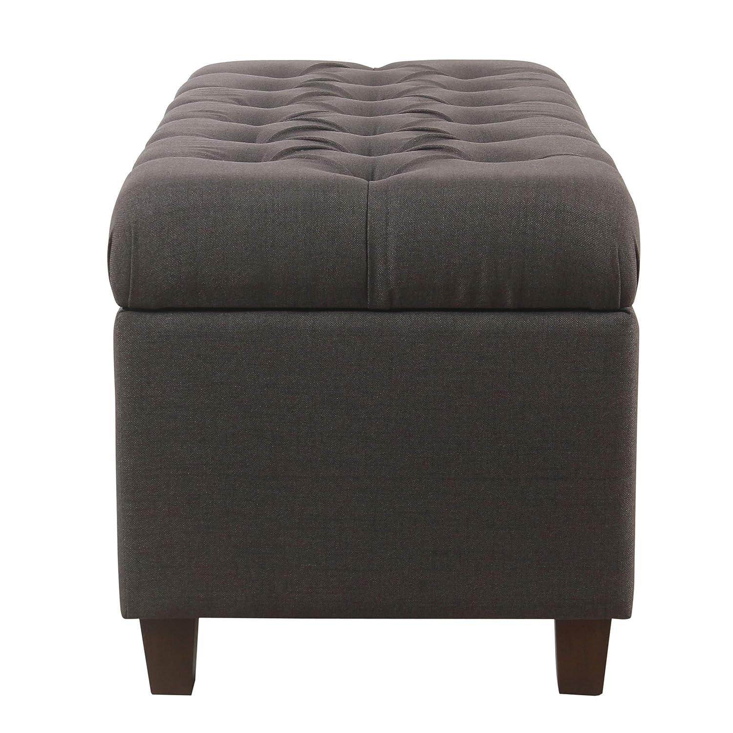 Ainsley Button Tufted Storage Bench Dark Charcoal Gray - HomePop: Upholstered Ottoman for Bedroom with Wood Legs