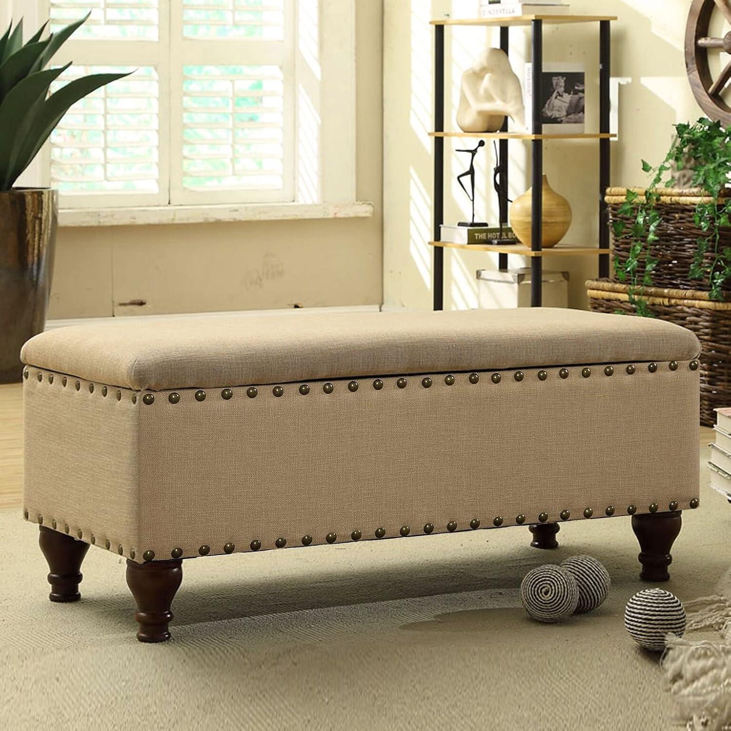 Large Rectangle Storage Bench with Nailhead Trim - HomePop