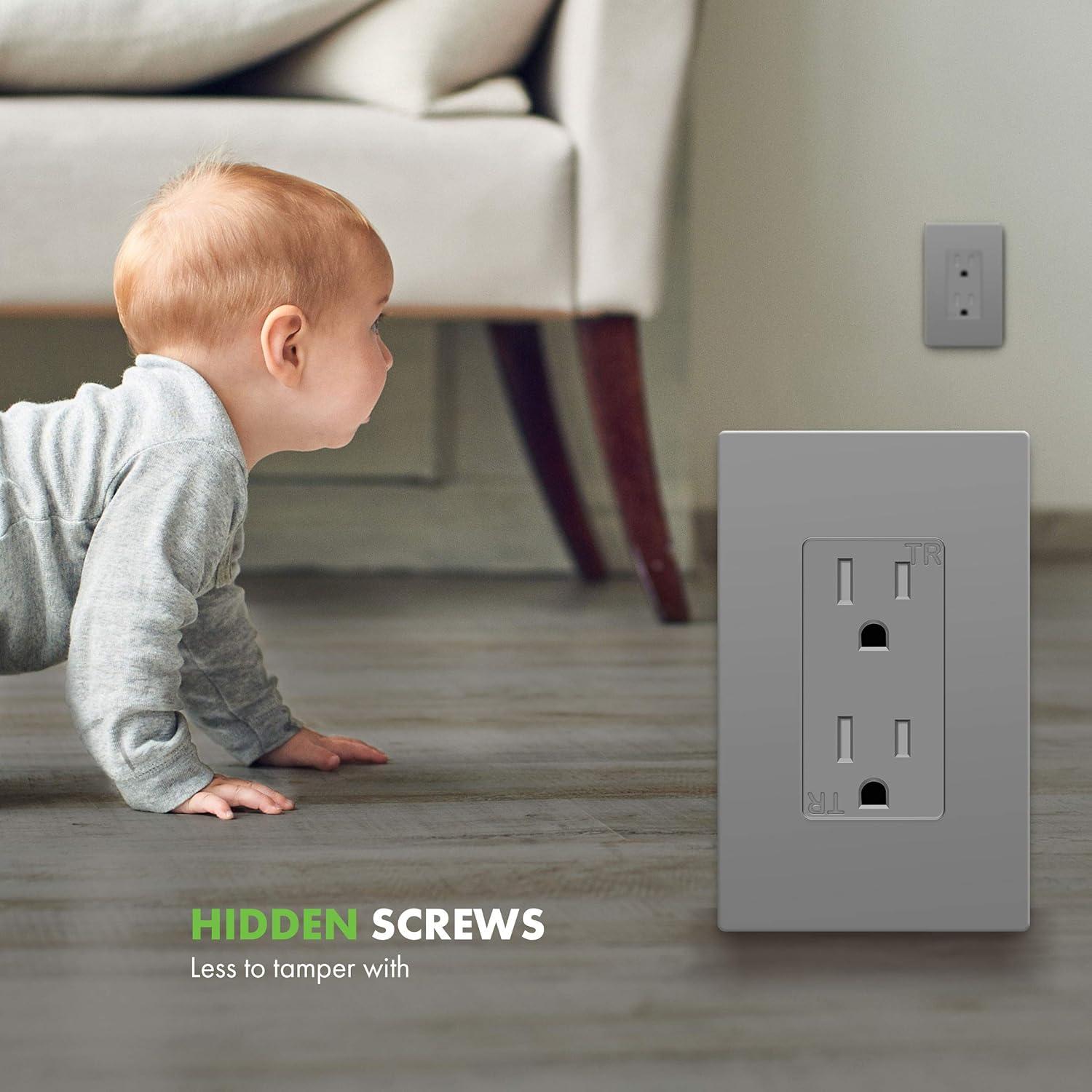 Enerlites 1-Gang Standard Screwless Decorator Wall Plate Child Safe Outlet