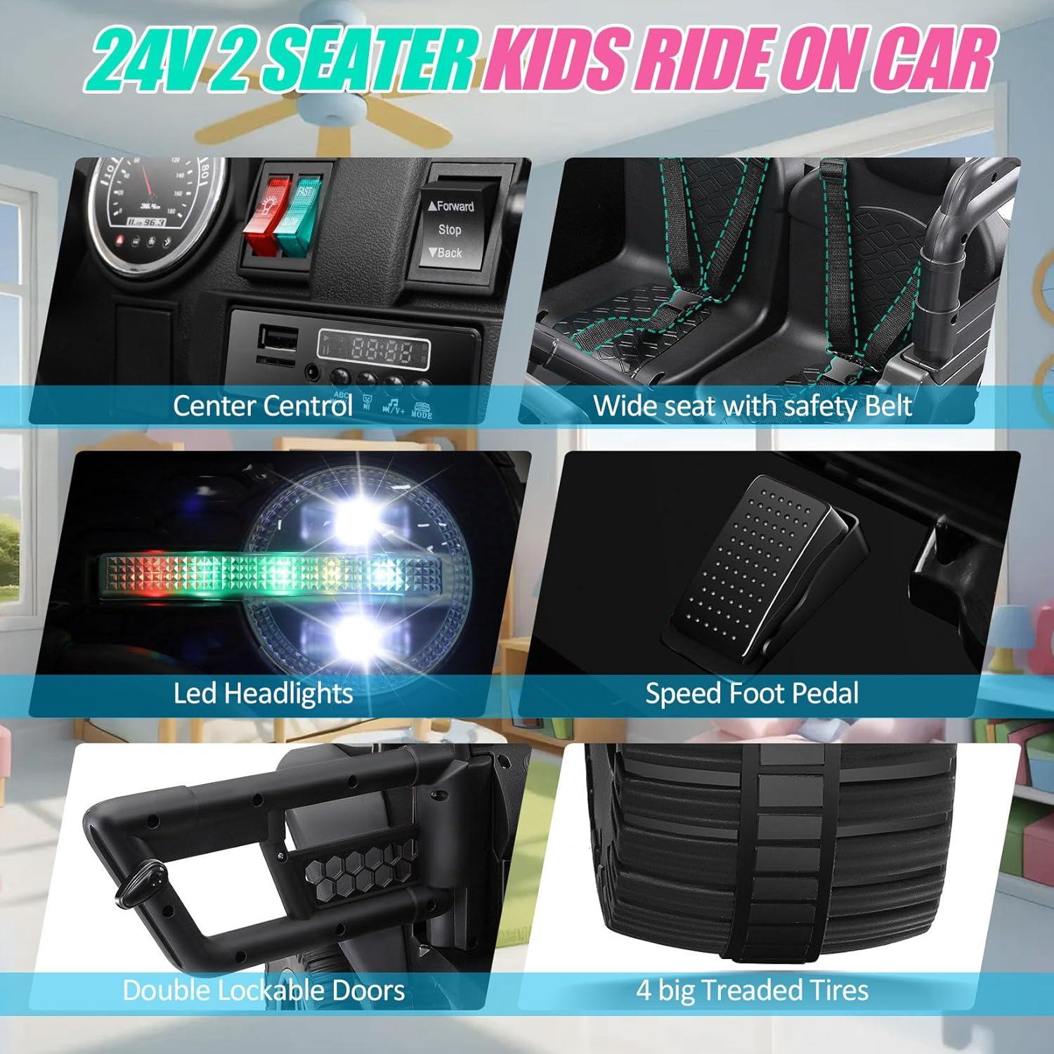 Ancheer 24V Real 2 Seater Ride On Toys Electric SUV Jeep Car With Remote Control,2WD/4WD Switchable, 4X100W Motor, Bluetooth, Music, USB, Lights