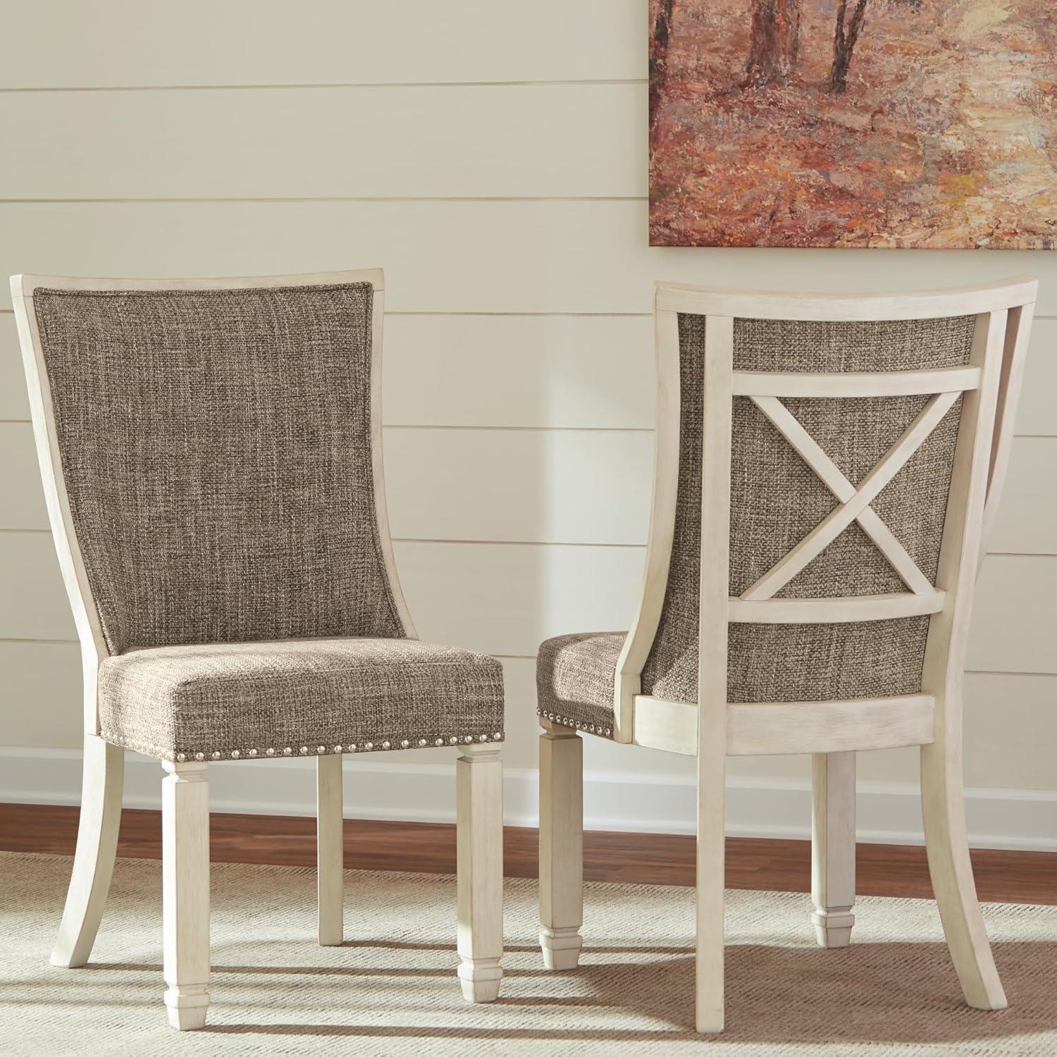 Signature Design by Ashley Bolanburg Modern Farmhouse Upholstered Dining Chair, Set of 2, Brown