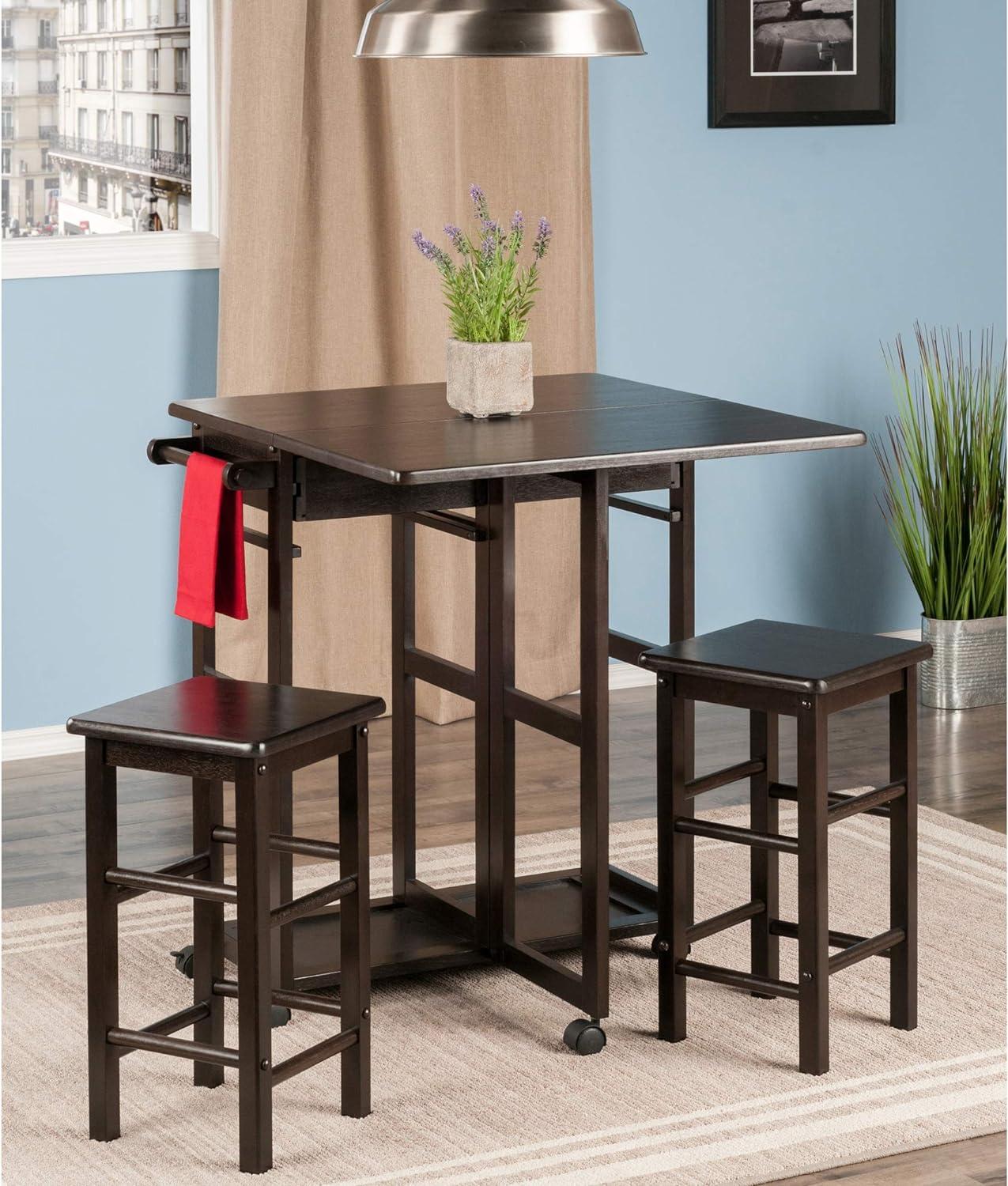 Dark Brown Drop Leaf Kitchen Cart with Storage