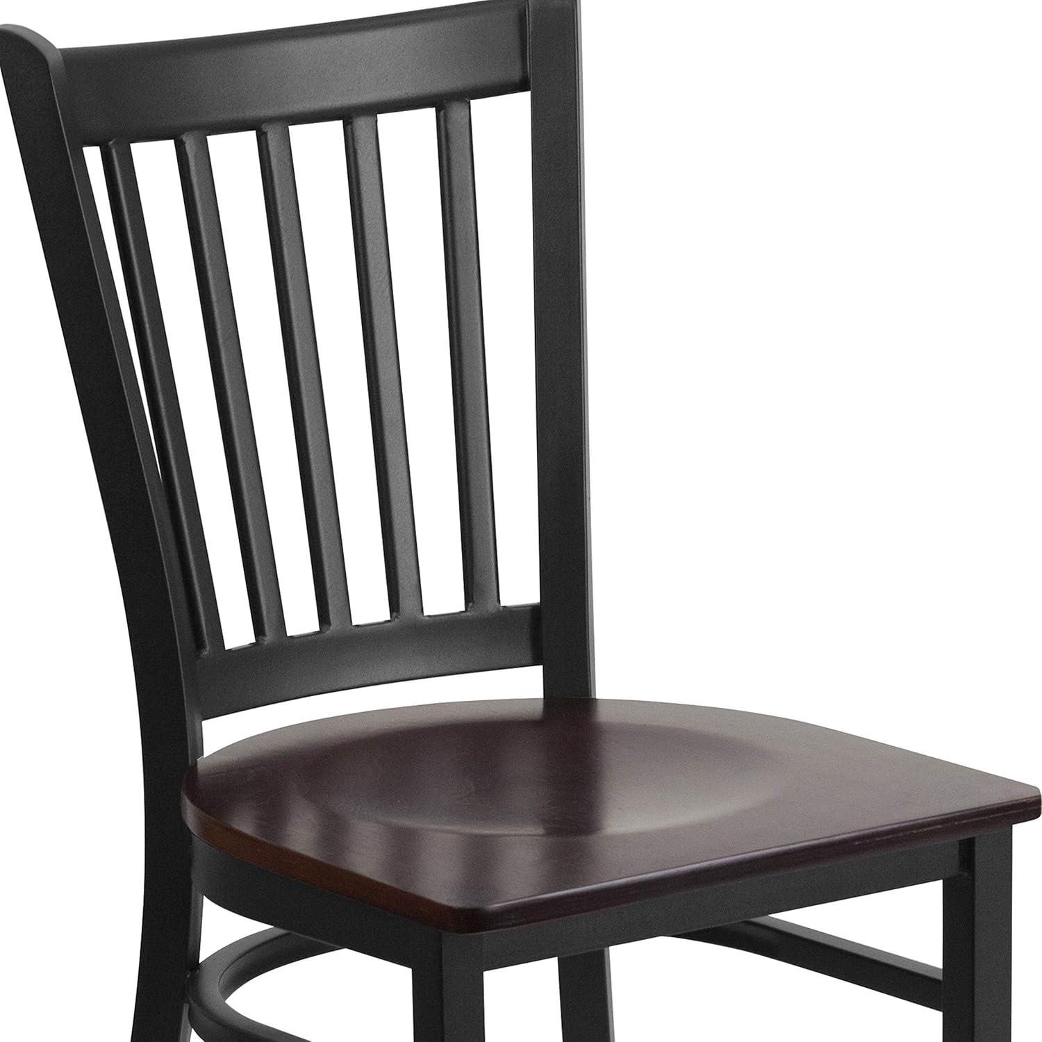 Flash Furniture HERCULES Series Black Vertical Back Metal Restaurant Chair - Walnut Wood Seat