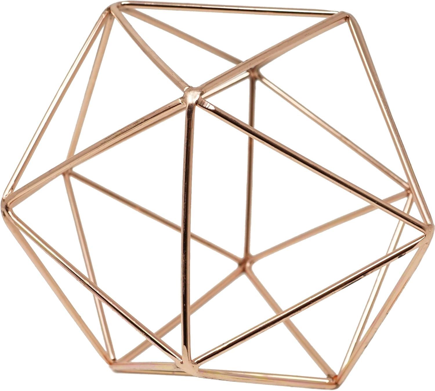 3D Geometric Himmeli Centerpiece & Hanging Ornament, Chrome Plated Metal - 6 Inch Size (Rose Gold)